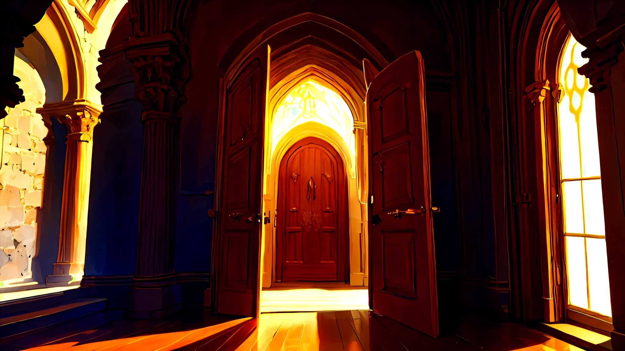 in the old castle There was a golden light coming from the giant door.