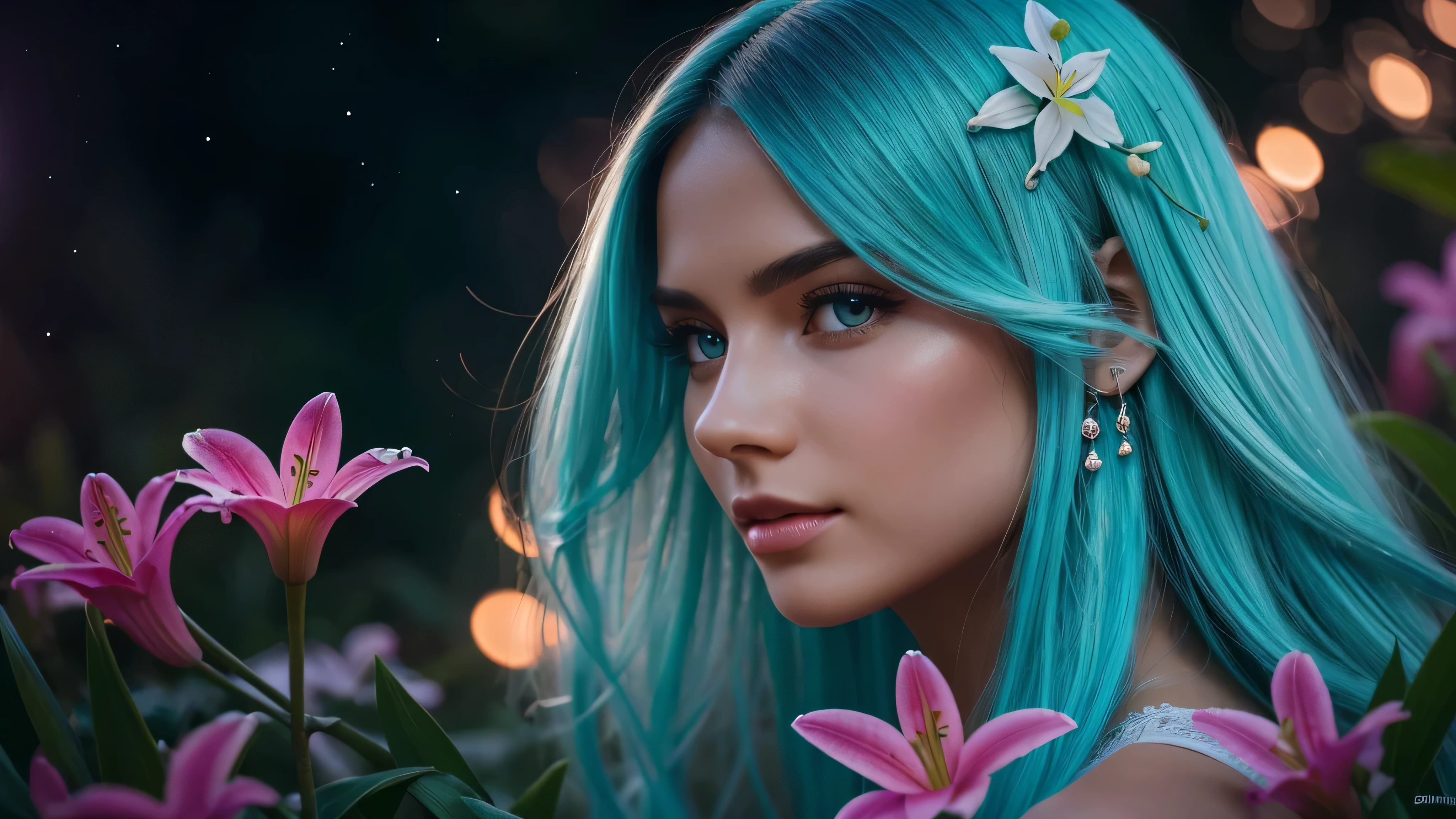 Beautiful realistic girl with BRIGHT WHITE-TURQUOISE yellow long hair...seductive pose and gestures,..... ,Close-up of clean skin with detailed skin ,full length,in a short miniskirt,on an orange background ,Against the background of the starry sky,bright makeup,EARRINGS WITH GLITTERS,two-leaf gray flower,translucent speckled bifoliate gray,Bioluminescent - Ultra High Quality 8K Music Equalizer, high contraст, rich colors, soft light, Super detailed photos. ultra high quality 8K, high contraст, noise reduction, яркие rich colors.. high quality, 8k Ultra HD, high contraстhigh quality,мягкие close focus,very beautiful flower, translucent red lily of the valley with dew drop flower, bioluminescent flower glows and shimmers, he grows in a mysterious forest, shrouded in mystery, Сверхhigh quality 8k, high contraст, rich colors, soft light, Ultra-detailed photos. Сверхhigh quality 8k, high contraст, noise reduction, bright rich colors.. high quality, 8k Ultra HD, high contra