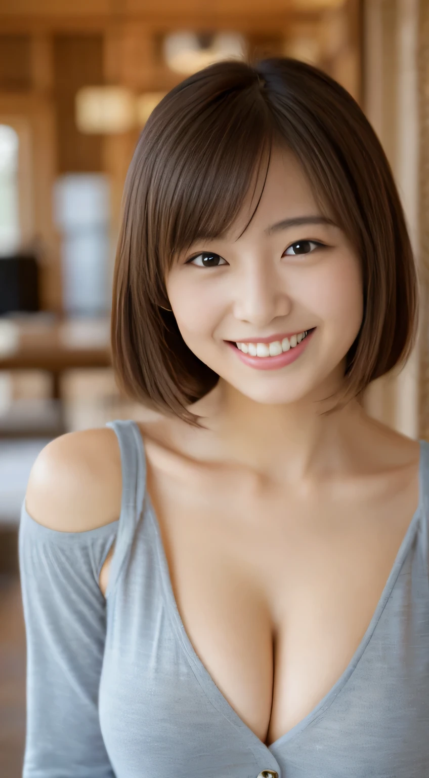 masterpiece,best quality,(Japanese ),((Beautiful girl)),cleavage,indoor,(perfect body beauty:1.2),(shy smile),beautiful teeth,