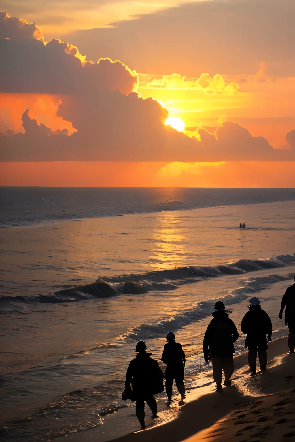 a lot of minning workers see the beach, from top floor smelter plant area, sunset on the sea