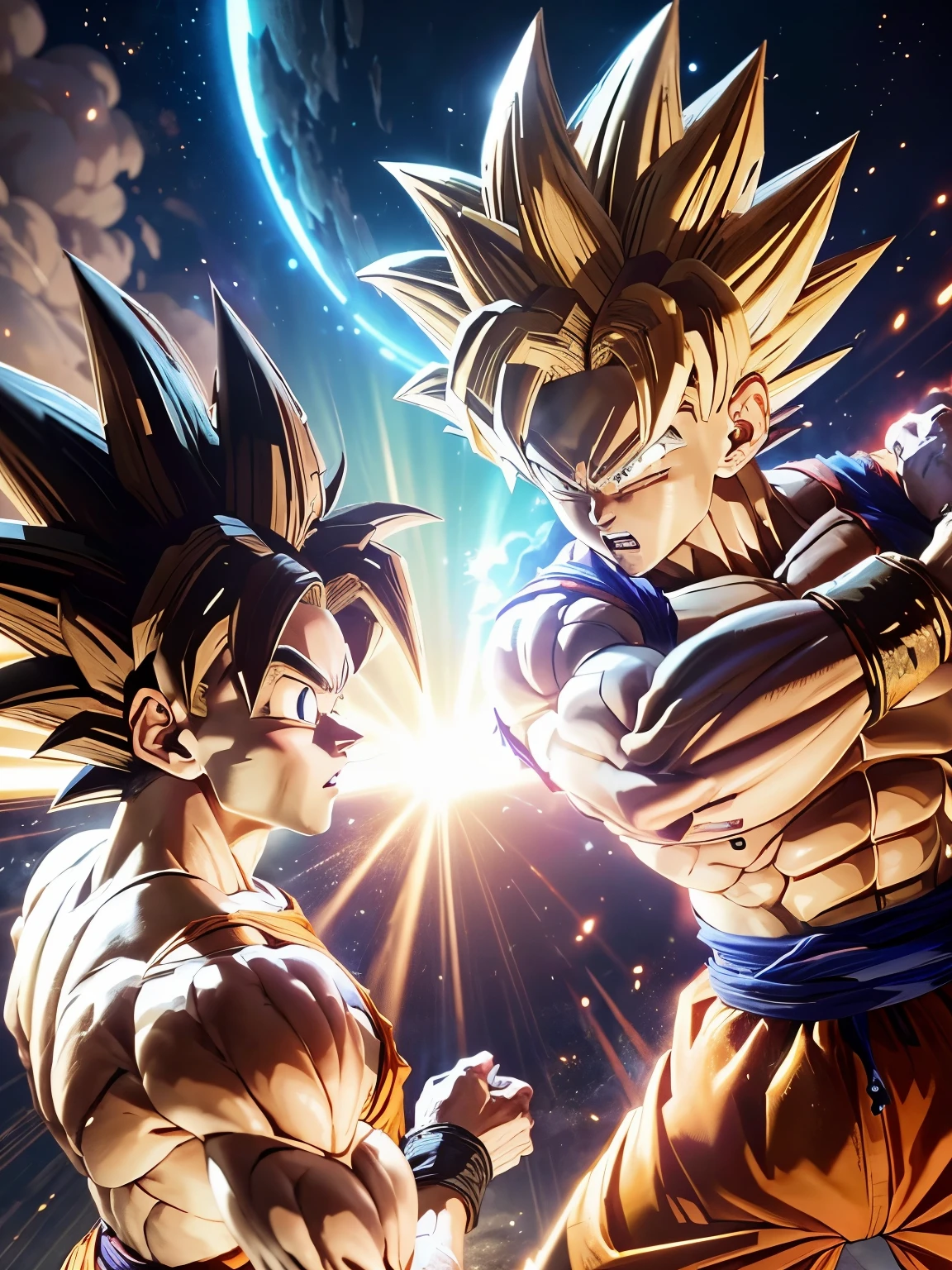 (masterpiece, best quality:1.2),dragon ball z Wukong and gohan fighting in a scene, dragon ball z, DBZ, dragon ball z, dragon ball, dragon ball, dragon ball z style, dragon ball artstyle, The final battle, artistic, official artwork, dragon ball style, character dragon ball, dragon ball super, Headquarters artwork, anime masterpiece, Wukong, 000 battle