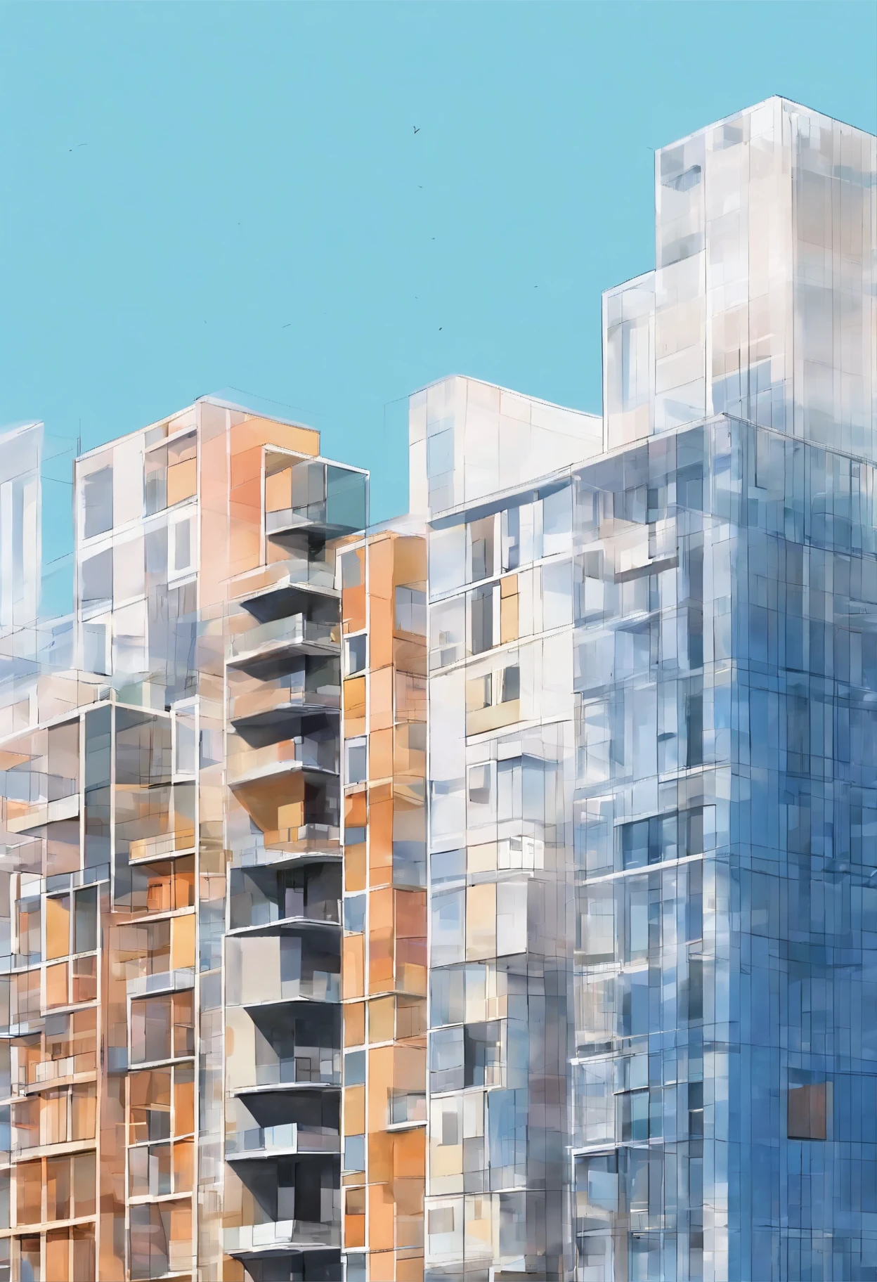 natural scenery "become a stitch",popular designer buildings,clear blue sky,It's a refreshing morning,beautiful rembrandt rays,A cityscape surrounded by light,Happy time