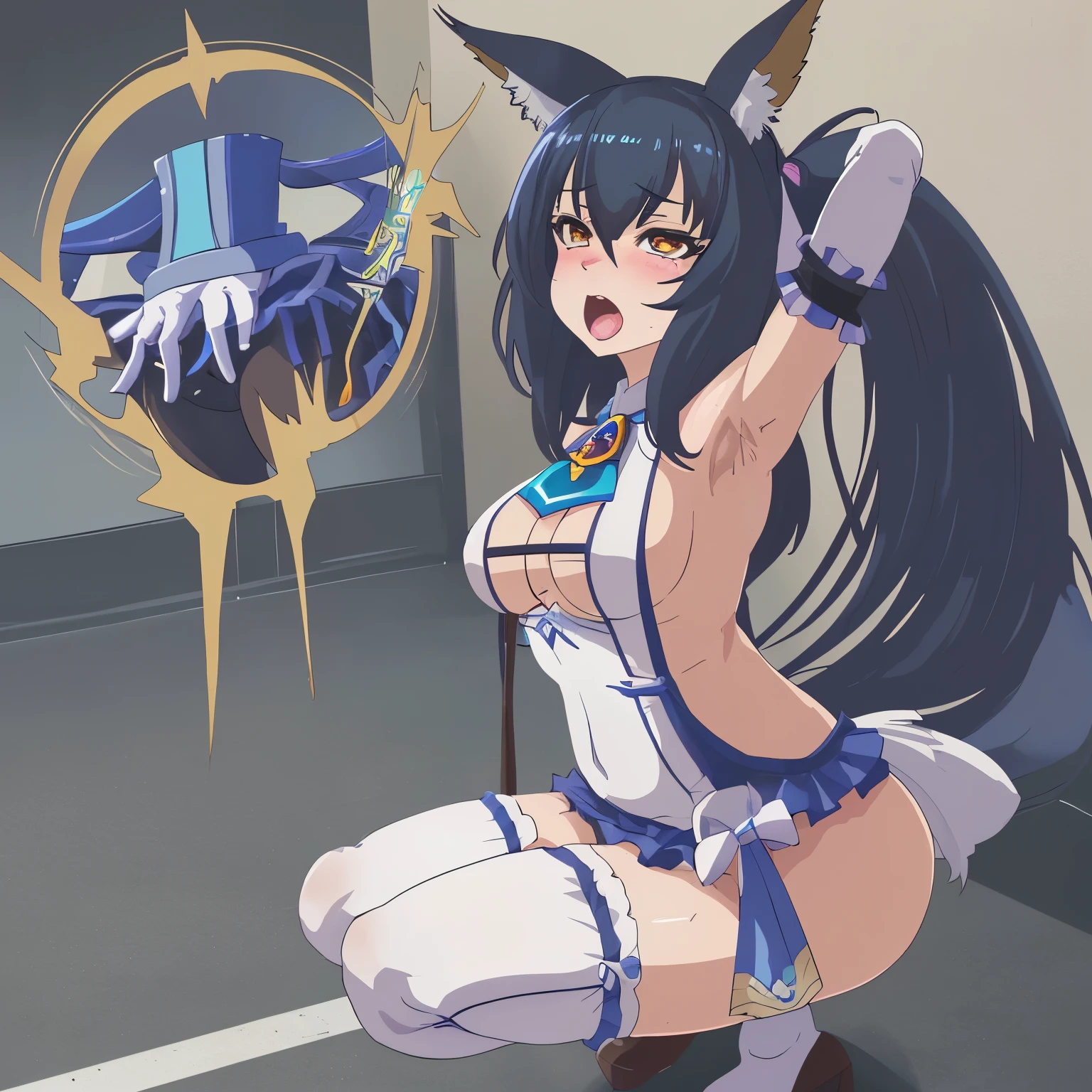 Uma Musume,Kitasan Black,armpit hair,Squatting,Ahegao