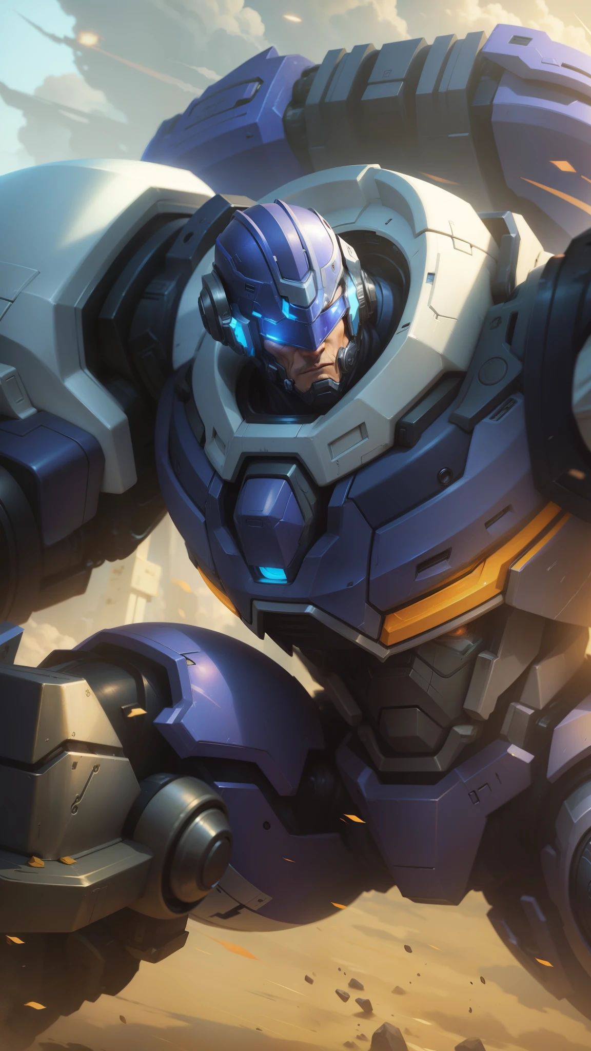 a close up man of a robot with a large body and a helmet, reinhardt from overwatch, sigma from overwatch, pharah, by Zahari Zograf, league of legends character art, vanillaware artwork, alexandre ferra mecha, by jeonseok lee, portrait of rung, overwatch splash art, age of sigma art, league of legends splash art
