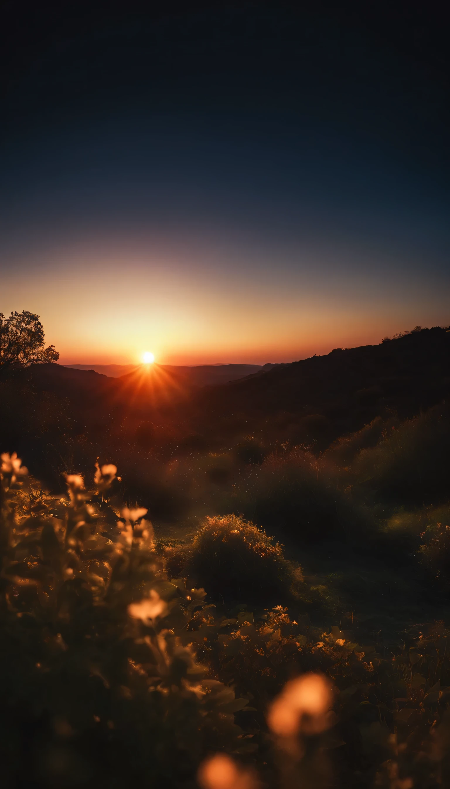 The sun rises over the horizon, signaling the beginning of new changes,cinematic,hyperrealistic,bokeh