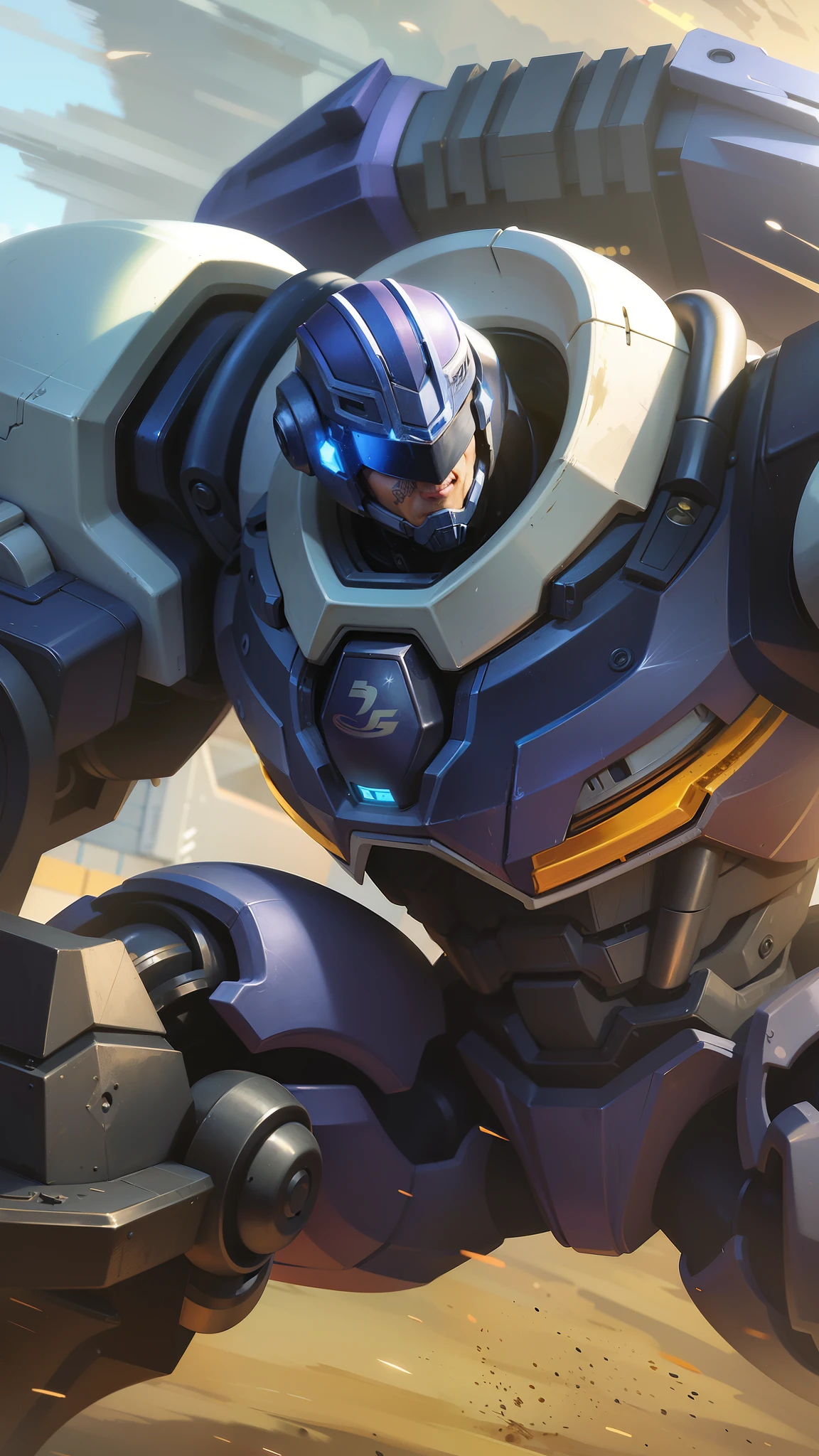 a close up boy of a robot with a large body and a helmet, official splash art, reinhardt from overwatch, pharah, vanillaware artwork, league of legends character art, riot games concept art, arcane jayce, iconic character splash art, orianna, league of legends concept art, league of legends splash art, nasus, sigma from overwatch