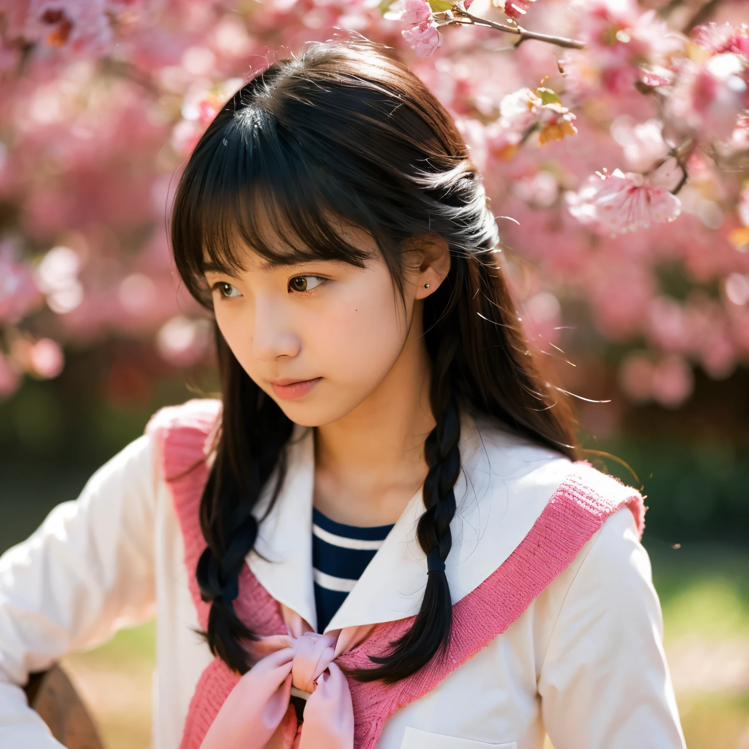 pink nipples，Asked, likeいアジア人女性, girl, school uniform, Beige sailor suit, black hair, Contemplative poses, fashion photography, innocence, like々The beauty.