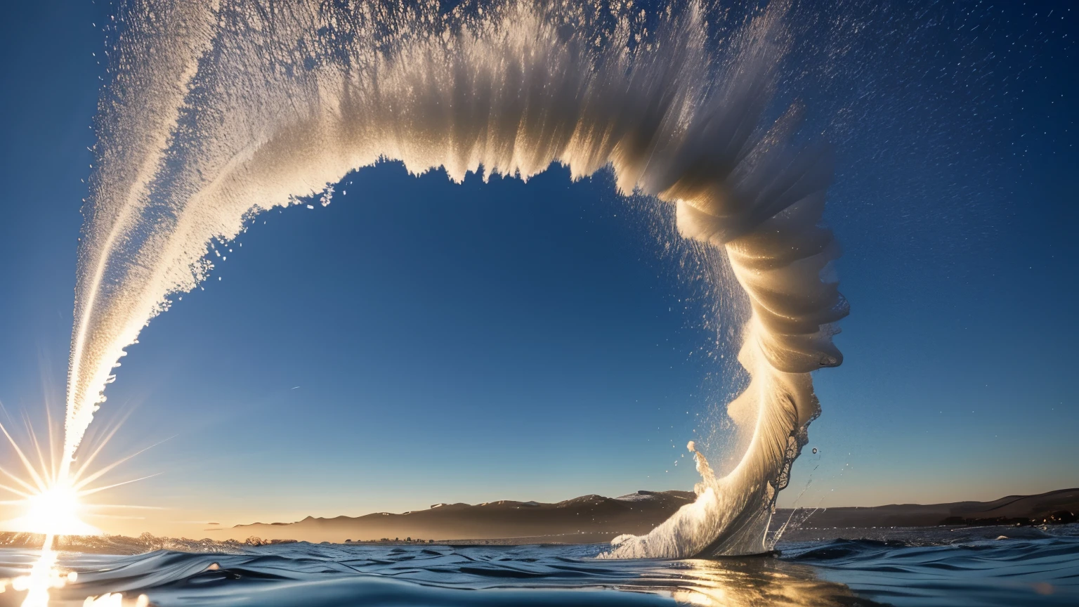 water splash, water spiral, sun light