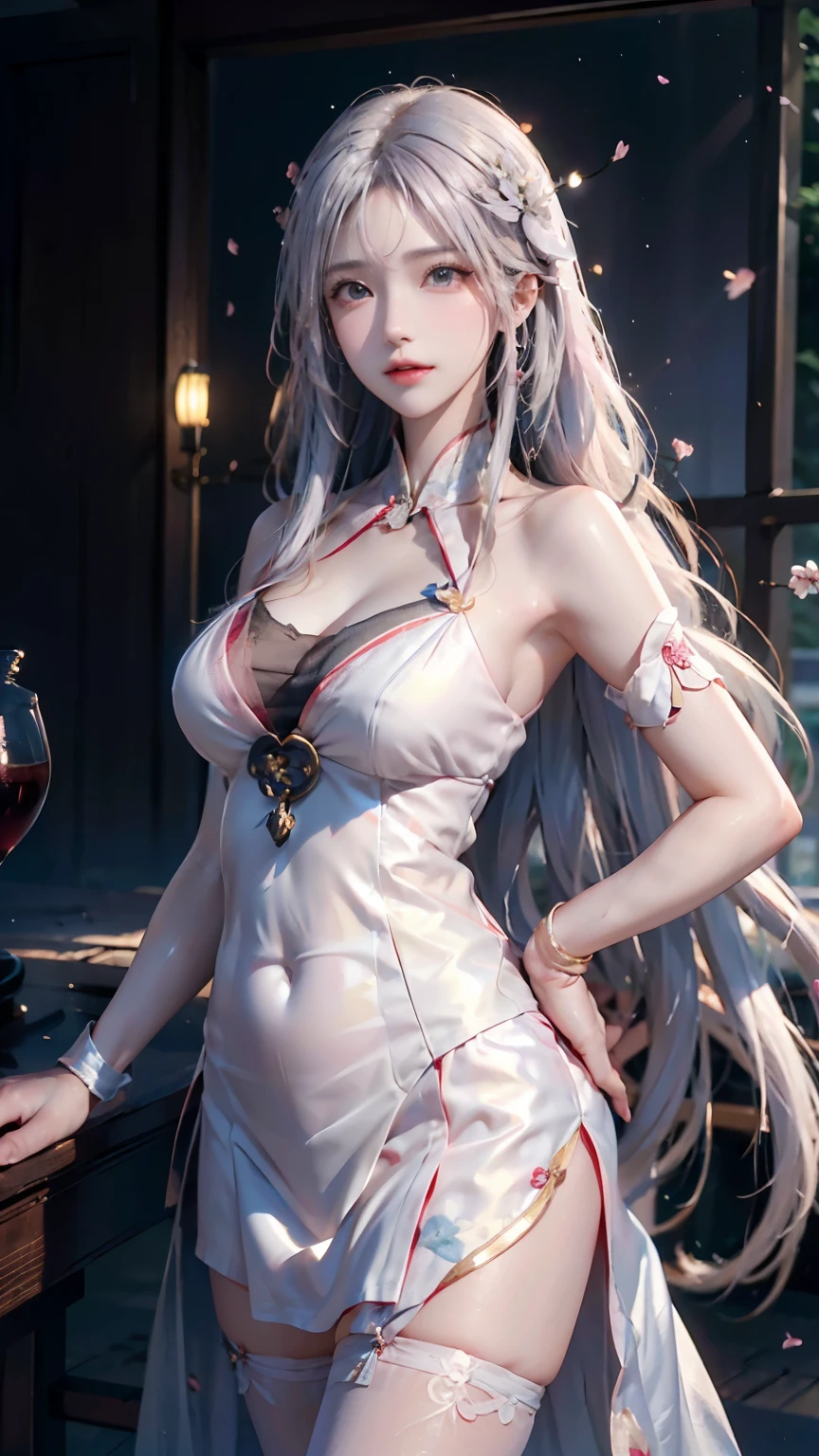 ((logo, masterpiece, 8k, table top, RAW photo, wonderful, 最high quality, Photorealistic and hvery detailed CG integrated 8k wallpaper, high quality, very detailed, Narrative poem, particle effects, dynamic effects, Depth of written boundary, cinematic light, Lens flare, ray tracing, anatomically accurate)), fantasy, 1 beautiful woman, ((light pink hair)), clear eyes, long hair, beautiful face, real face, 緻密でbeautiful eyes, beautiful skin, ((dancing woman, 優雅にdancing woman, 雪景色の中でdancing woman, 激しくdancing woman)), ((long hairがWindでなびく, long hairが跳ねる, long hairがWindで踊る)), hair jump, jewelry, beautiful eyes, white kimono, white obi, 白いcherry blossomsの刺繍模様, silver earrings, Light is shining, ((cherry blossoms, cherry blossomsの木, cherry blossomsの花びらが舞う, cherry blossoms吹雪, falling petals)), blue sky and white clouds background, 広大なWind景, Wind, grassland, Vast land in mythology, Spectacular view, 美しい自然のWindのWind景, hair color is light pink, cherry blossomsの花びらが舞う, cherry blossomsの木