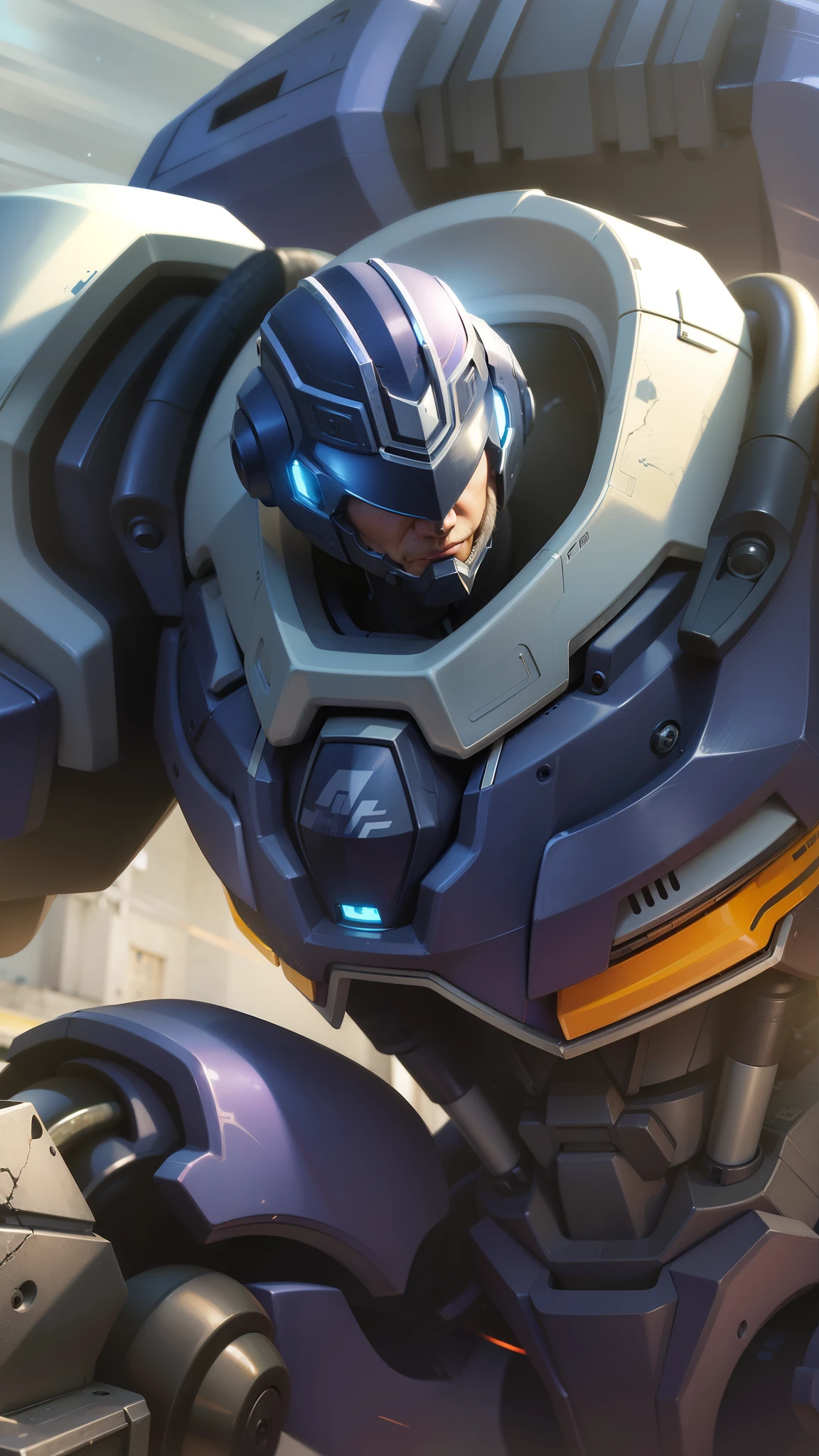 masculine male, masterpiece, best quality, (semirealism:1.9), beautiful lighting, (extremely detailed CG unity 4k fhd wallpaper), High Detail, Sharp focus, dramatic outdoors, a close up of a robot with a helmet on and a sword.