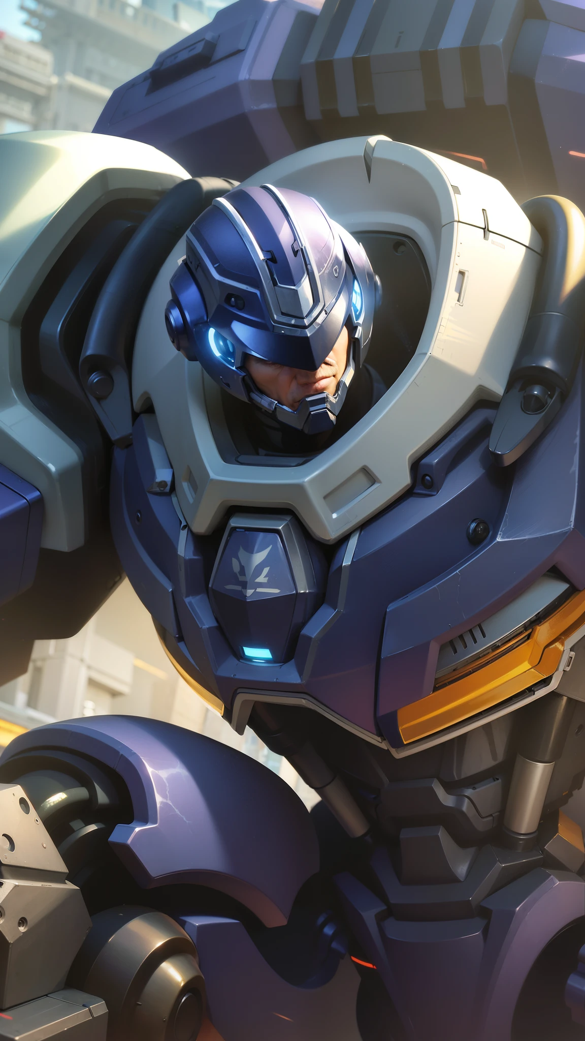 masculine male, masterpiece, best quality, (semirealism:1.9), beautiful lighting, (extremely detailed CG unity 4k fhd wallpaper), High Detail, Sharp focus, dramatic outdoors, a close up of a robot with a helmet on and a sword, angry.