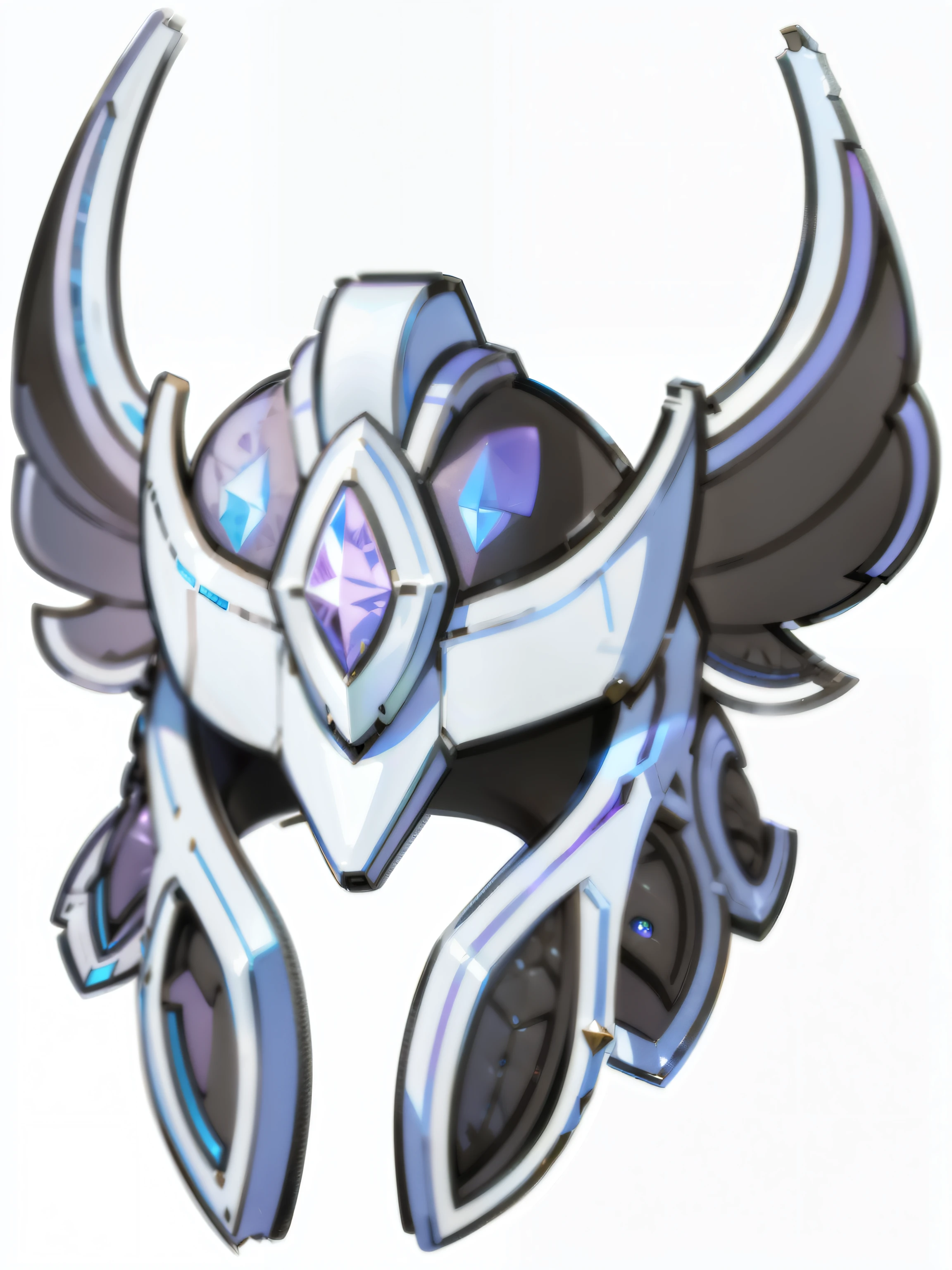 a close up of a rudderet with a purple diamond on it, sepal rudderet, rudderet of a forgotten deity, sepals forming rudderet, Fashionable mecha female faucet, Silver Ice Reflective Armor, winged rudderet, ornate dramatic bat wing rudderet, concept armor, concept headshot art, Huge stylized shoulder armor, rudder, Vega Mask, correct style