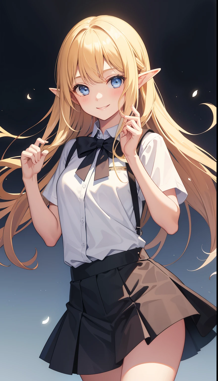 1 girl、smile、pretty girl、elf、shirt、skirt、(small breasts)、Portrait from the crotch up、
