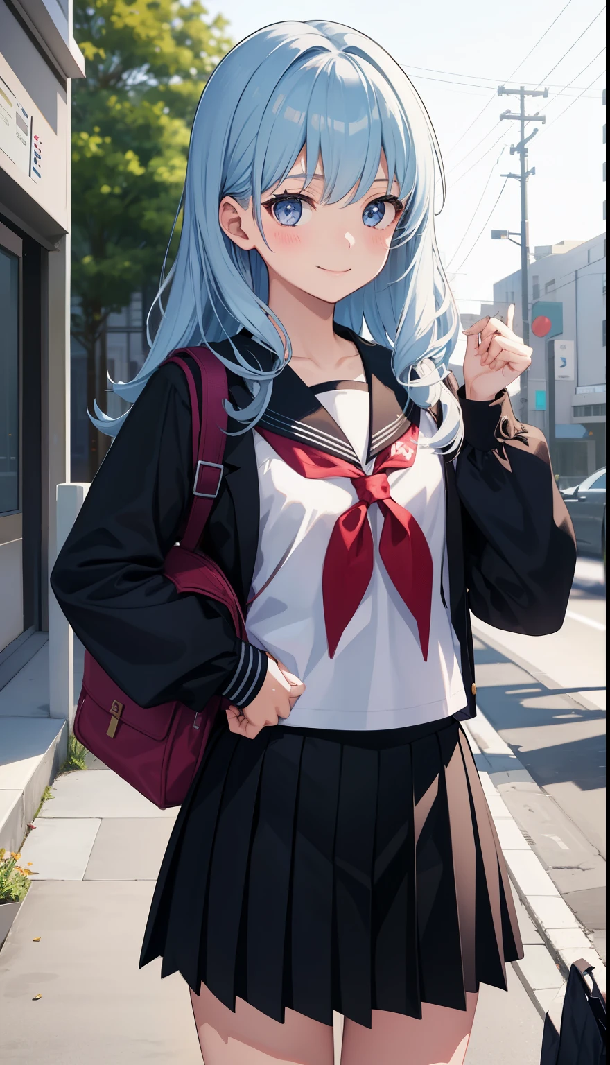 1 girl、smile、pretty girl、high school student、uniform、Serafuku、(small breasts)、Portrait from the crotch up、