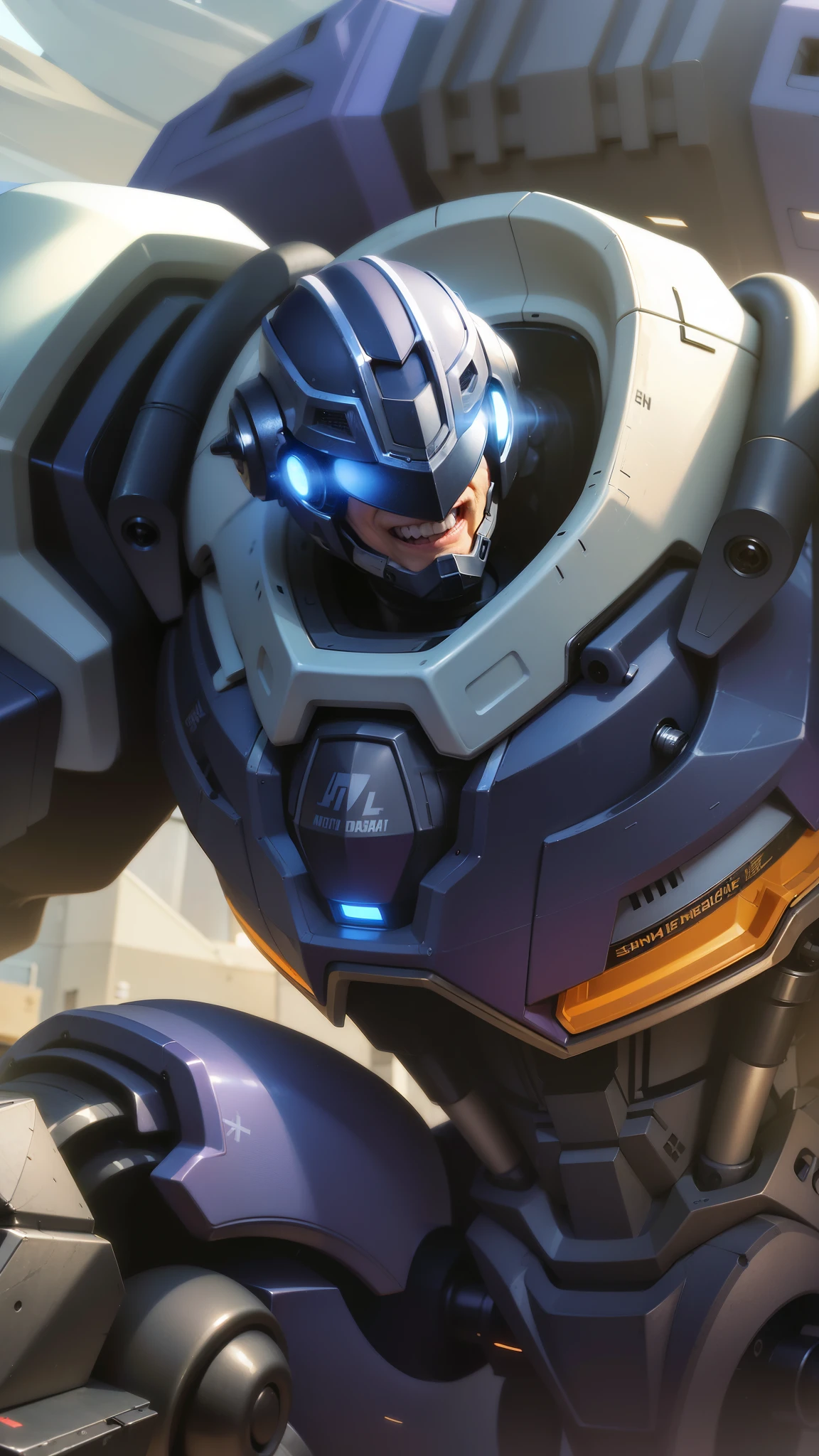 masculine male, masterpiece, best quality, (semirealism:1.9), beautiful lighting, (extremely detailed CG unity 4k fhd wallpaper), High Detail, Sharp focus, dramatic outdoors, a close up of a robot with a helmet on and a sword, smile, futuristic outfit riding a motorcycle.