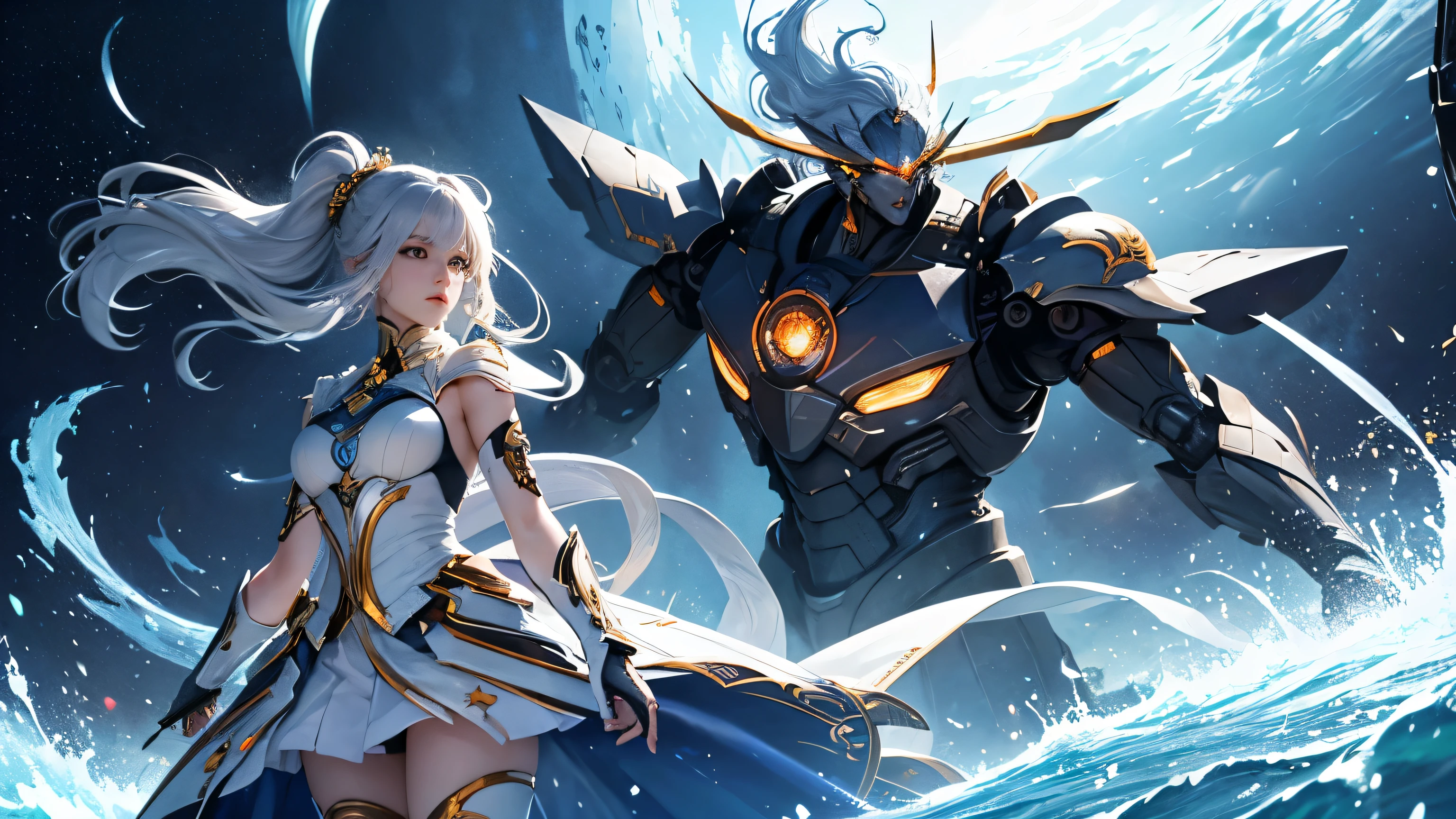 masterpiece, best quality, high quality, (Futurism:1.1),universe, Star, planet (手持光劍的Mecha战士, light magic, holy, magic wave, silver and gold medals), crystal ball(Exquisite future), Beautiful and beautiful, super detailed, great composition, floating, depth of field, (Very detailed CG,Unity 8k桌布), (Beautiful details background), Beautiful hair details, dramatic lighting, Gogita, Mecha,best quality,ultra high definition,panoramic