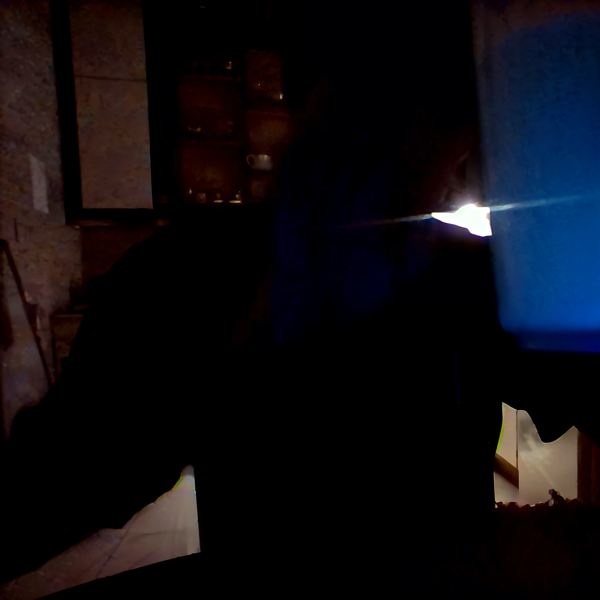 someone is standing in the dark with a luz azul on, dim luz azul, Luz de fondo azul, with luz azul inside, luz azul, cold luz azul, resplandor azul, bioluminiscencia azul, azul brillante, cold luz azuling, cold luz azul from the window, bursting with luz azul, Blue bioluminescent plastics, Holding a bedside lamp
