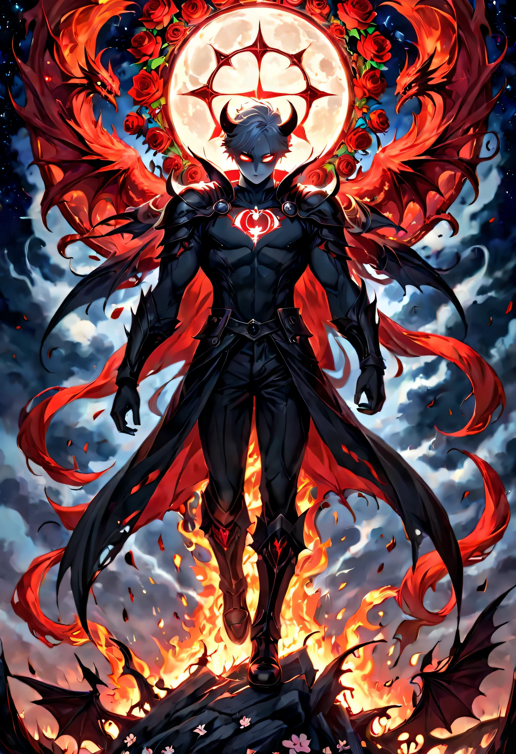 final showdown super illustration extremely detail, story of the brave, nightmare with dream can't wake up from, get everything, dark sky, false glory, supernatural existence, even if all hope is lost, seek more power, stepping on countless corpses and shouldering the burden of guilt, darkness of night fall, demon inside, all range, born in the abyss, vengeance, blood burning, moonlight signpost with run through, wipe away the pain and sadness, until we tear apart the darkness and bring light, stir up blood, to weave hope, determined eyes, stunning elaborate sword, following the scars, hero who carries the dreams of the world on his shoulders of intricate detail, flowers of memories are in full bloom, in light and shadow, beautiful detail shield, oil painting,