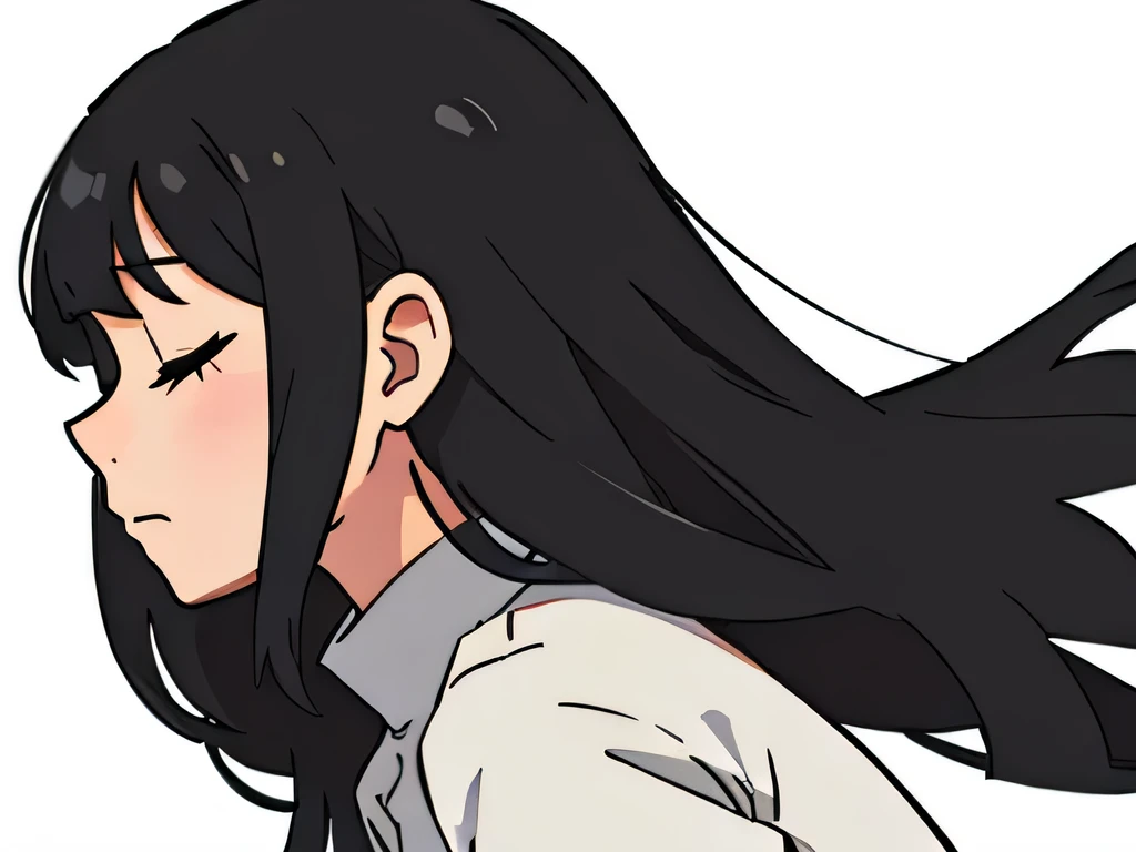 Side view illustration of a girl having long black hair with bangs, closed eyes