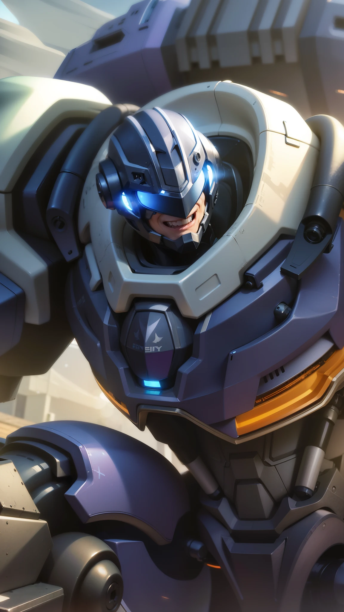 masculine male, masterpiece, best quality, (semirealism:1.9), beautiful lighting, (extremely detailed CG unity 4k fhd wallpaper), High Detail, Sharp focus, dramatic outdoors, a close up of a robot with a helmet on and a sword, futuristic outfit riding a motorcycle, smile angry.