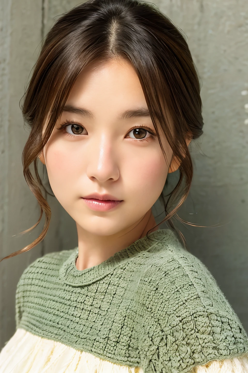 Highly detailed face and skin texture、knit dress、looking at the viewer、Minami Tanaka