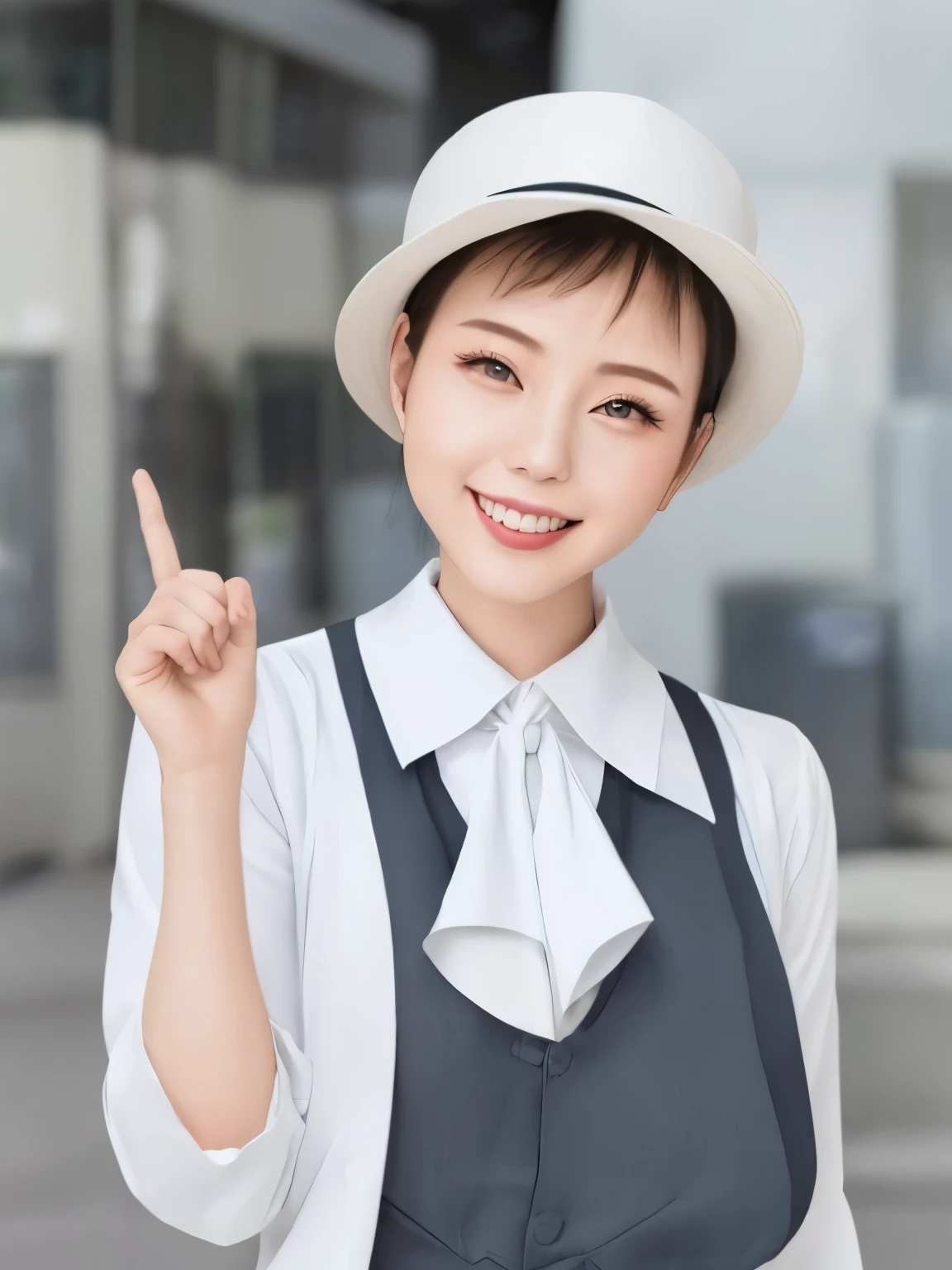 Age is 30 years old、Emphasize your natural beauty with natural makeup、healthy body shape、Active lifestyle、short hair、Has a bright and friendly smile、A facial expression that shows a strong sense of curiosity and a desire to try new things.、Self-reliant, strong-willed and confident、1 Japanese woman、white blouse、business style、suit figure