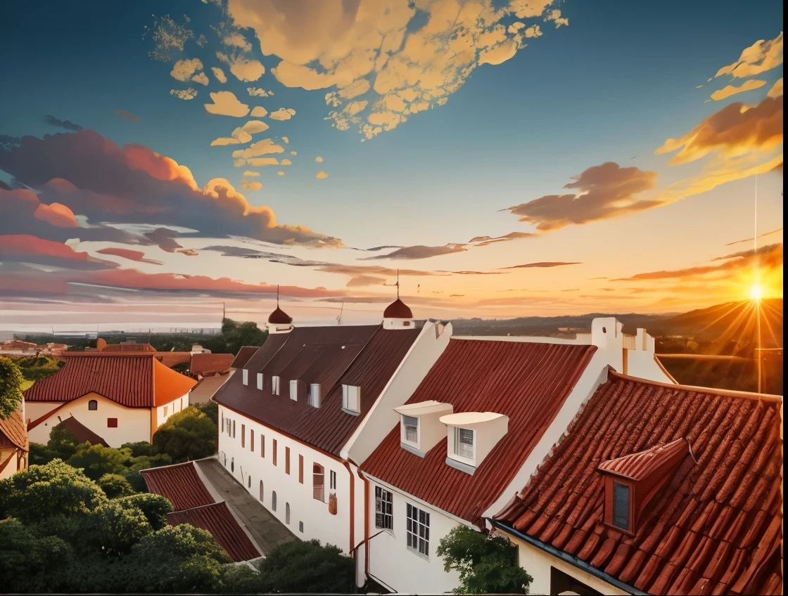 赤いroofと夏の青い空の街の眺め, red roof, white buildings with red roof, Kristen Dalsgaard, tiled roof, roof, beautiful scenery, Nice views, Written by Karl Felker, nice view, City view, by Jesper Knudsen, Written by Tom Wenerstrand, Written by Anna Highfisch