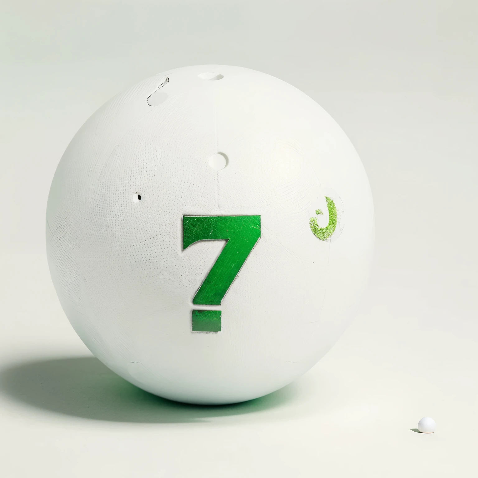 a white ball with a green question mark
