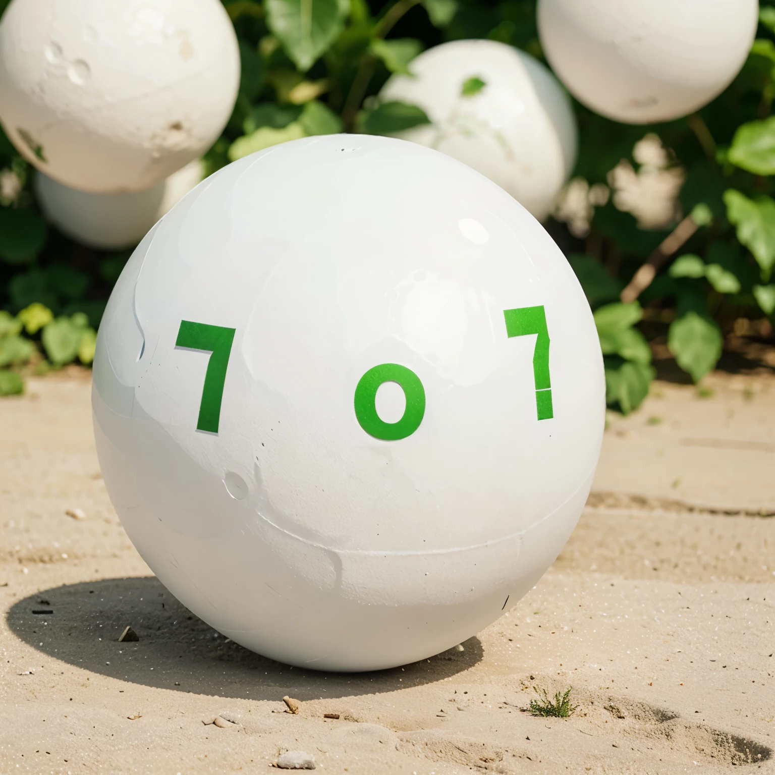 a white ball with a green question mark 