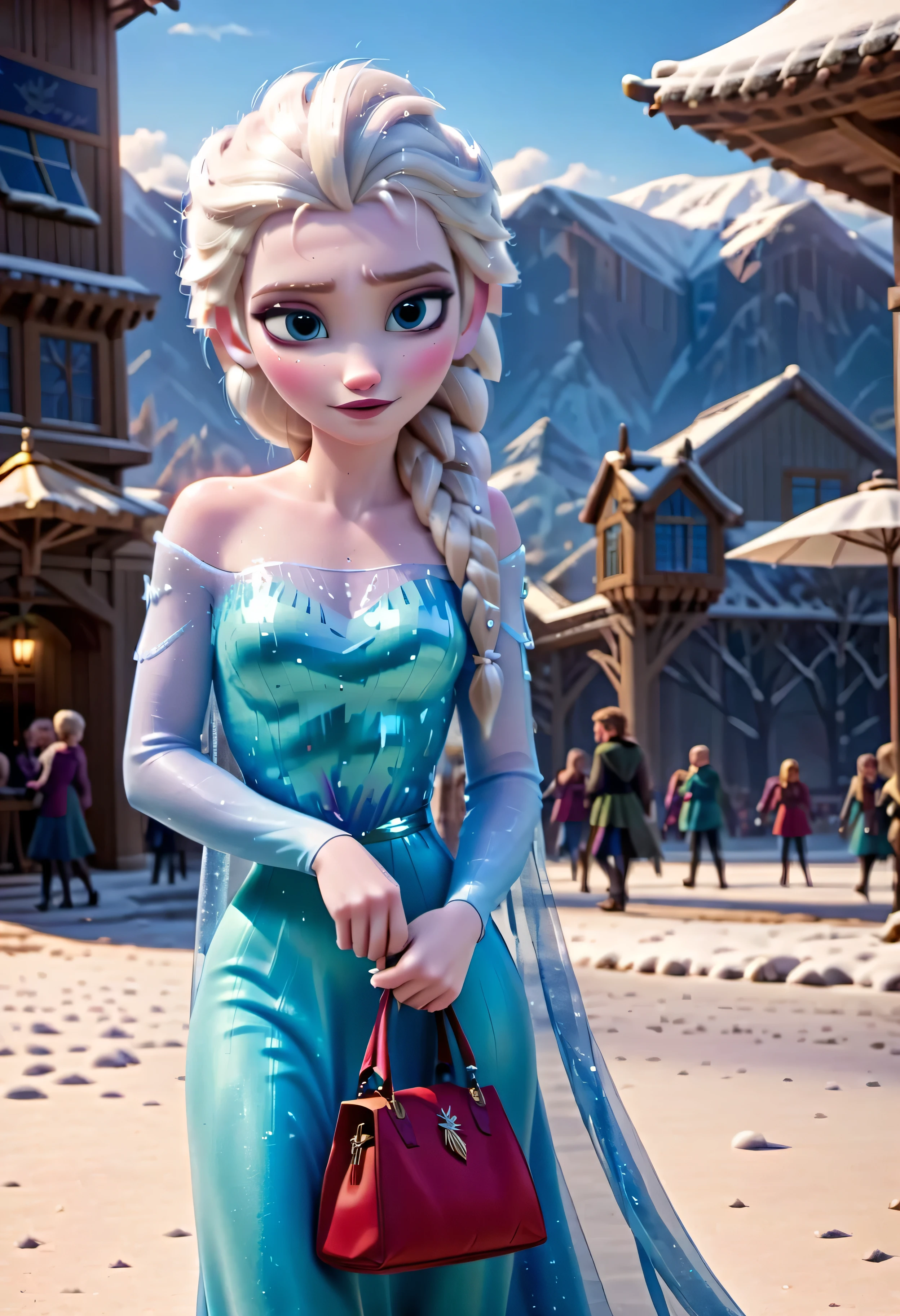 elsa holding her bag