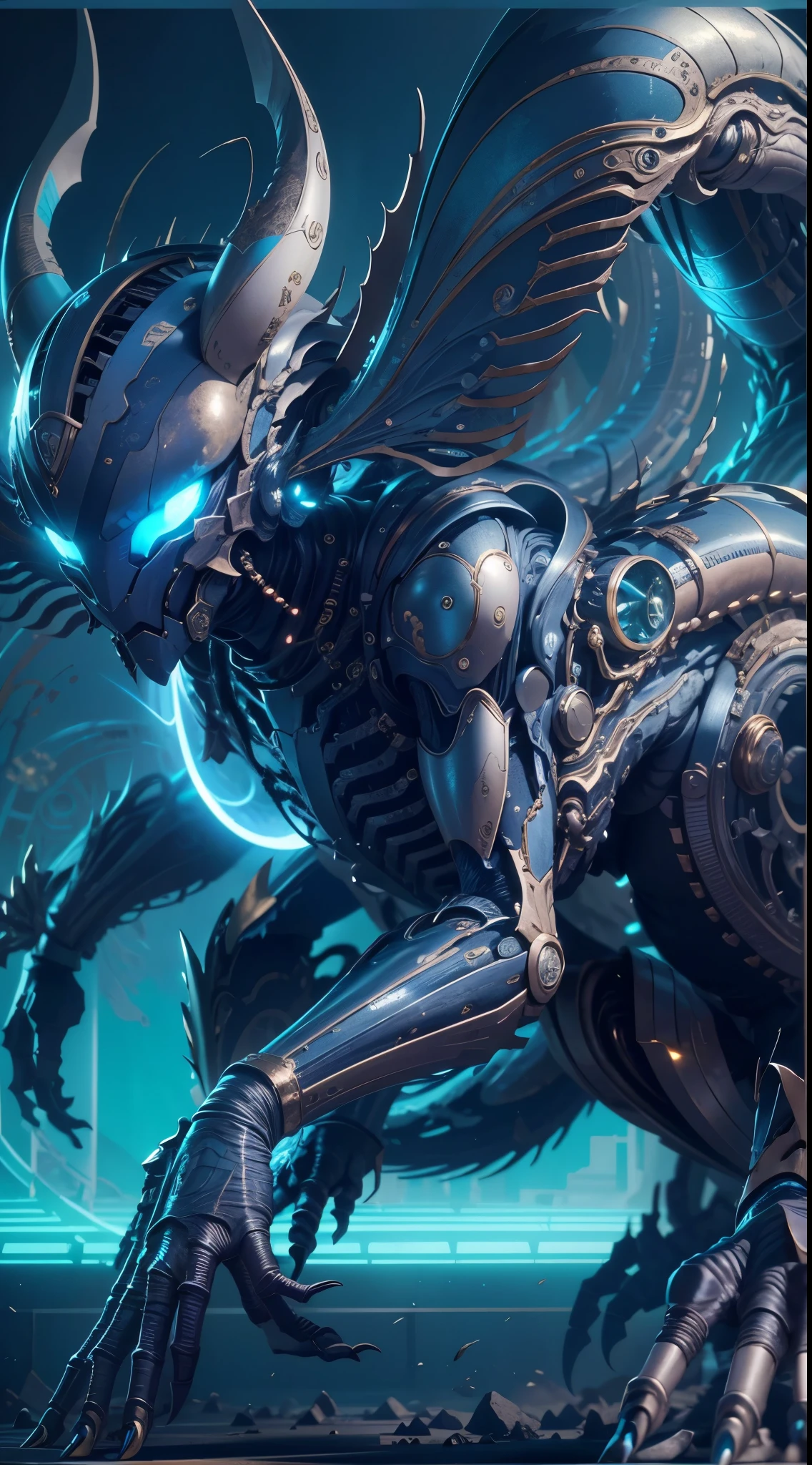 Create hyper-verbose, Best quality, A high-resolution masterpiece,Depict umbra elements,Non-humanoid alien creatures,Exudes perfect blue energy, Highqualityshadow, Photorealistic,