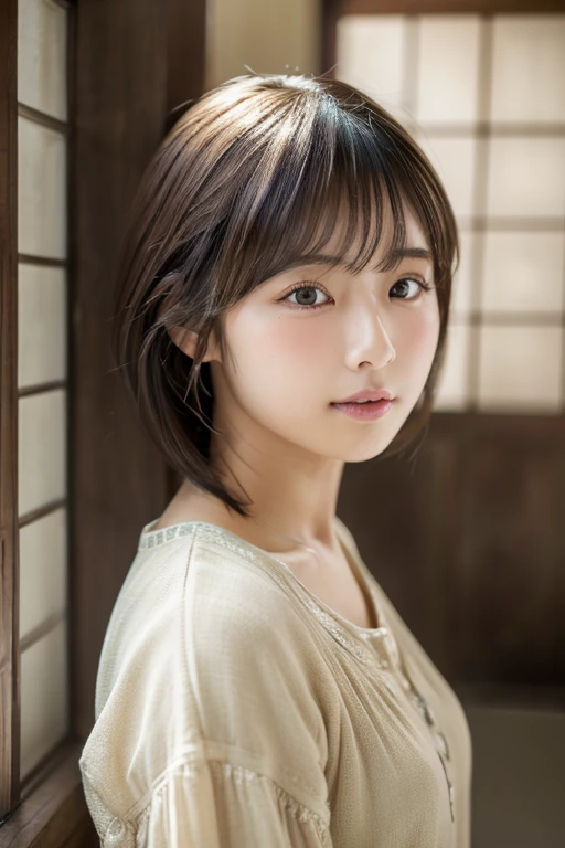 (8k、Raw photo、highest quality)、(realistic、Photoreal:1.37)、beautiful and detailed face、Face Detail Textures、Fine and beautiful skin、skin texture、超A high resolution、wearing a camisole、photographed from a distance、Full body reflection、Reflected to the toes、美しいjapanese woman、ゴージャスなyoungjapanese woman、美しいyoung女性と、Asian、japanese woman、Kim Chae On、Beautiful Asian Girl Ever、young、adorable、Ulzzang、cute face of girl、Portrait of a female idol in Japan、very beautiful girl、Antique interior