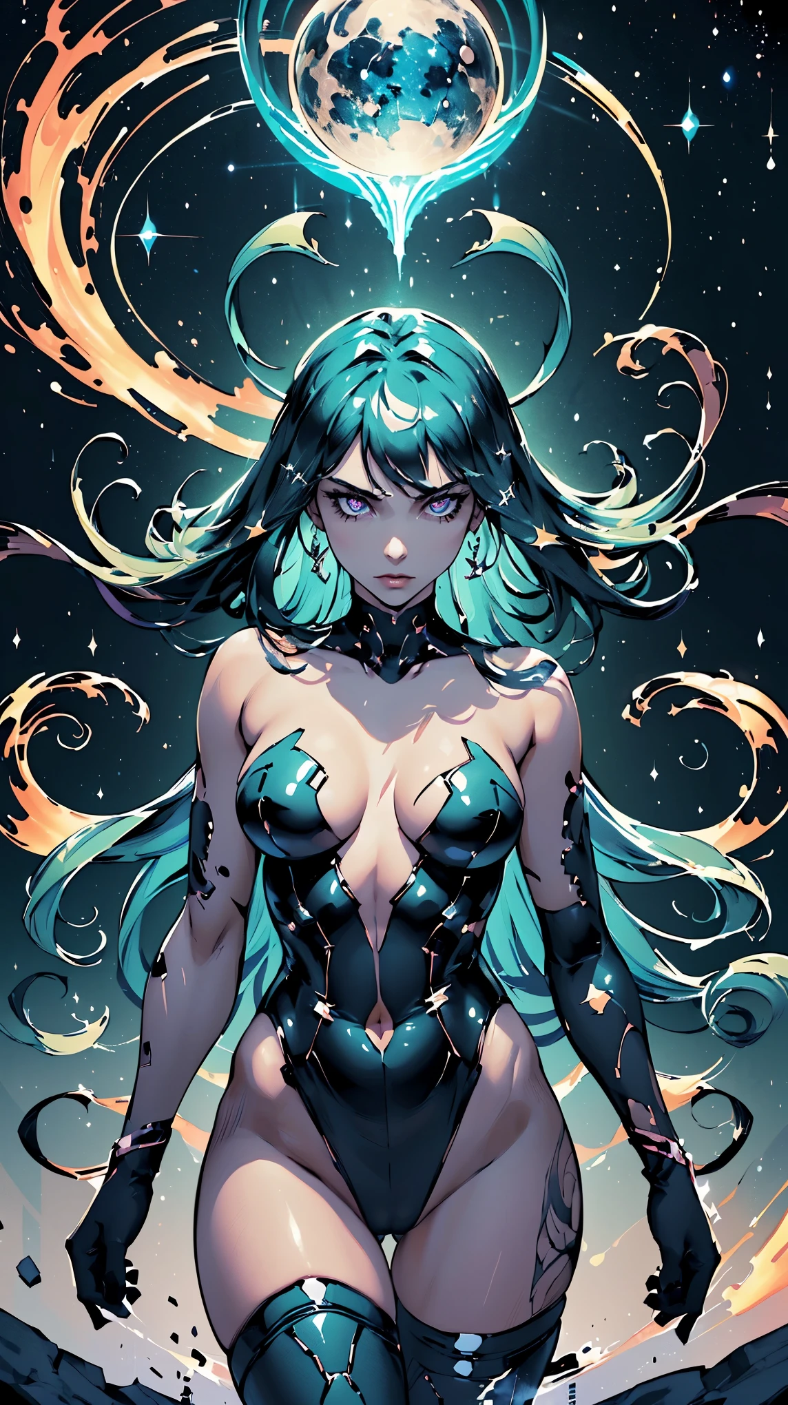 vivid, nsfw, high-res painting, alien creatures, darkly colored, mysterious, glowing eyes, ethereal, surreal, otherworldly, floating, tentacles, multiple limbs, shimmering skin, intricate details, fantastical environment, sparkling stars, cosmic backdrop, vibrant colors, soft lighting