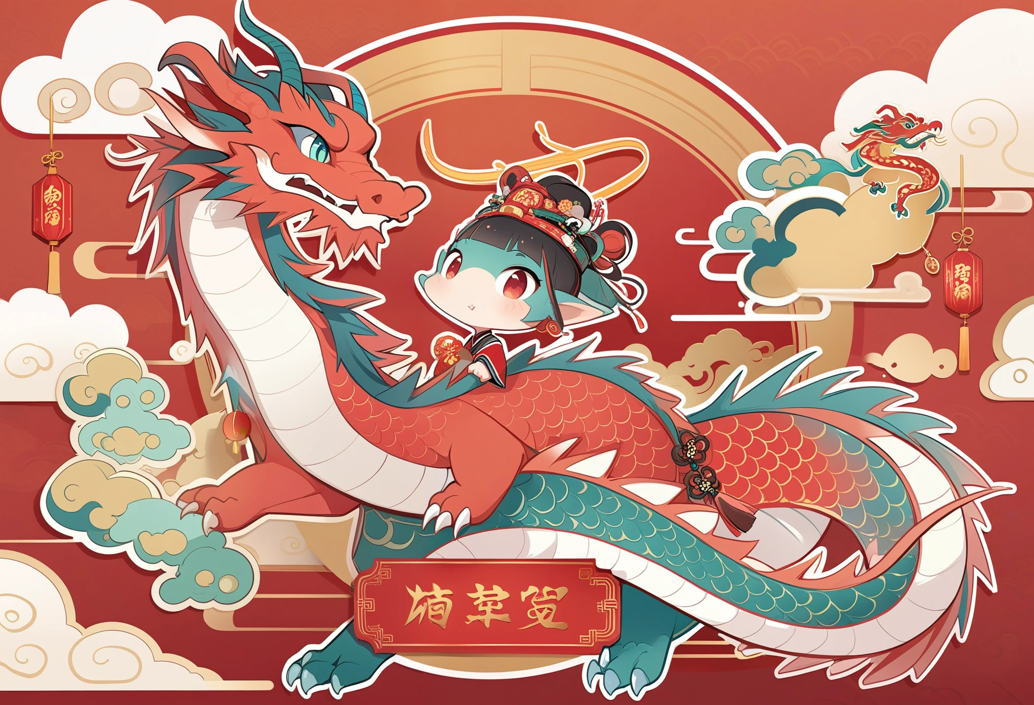 Auspicious Year of the Dragon，China red，cute dragon