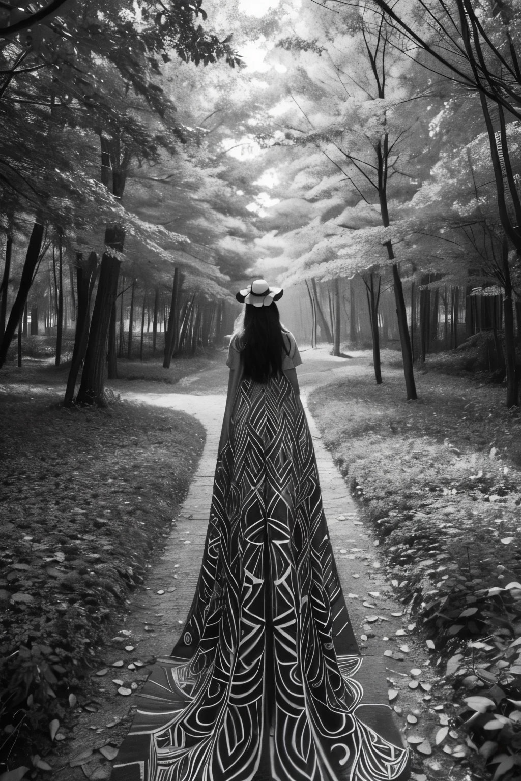 Immerse yourself in the enchanting world of full-page grayscale coloring,There is a clown in the peaceful forest of Mandala,Lines are used in the picture、strokes,