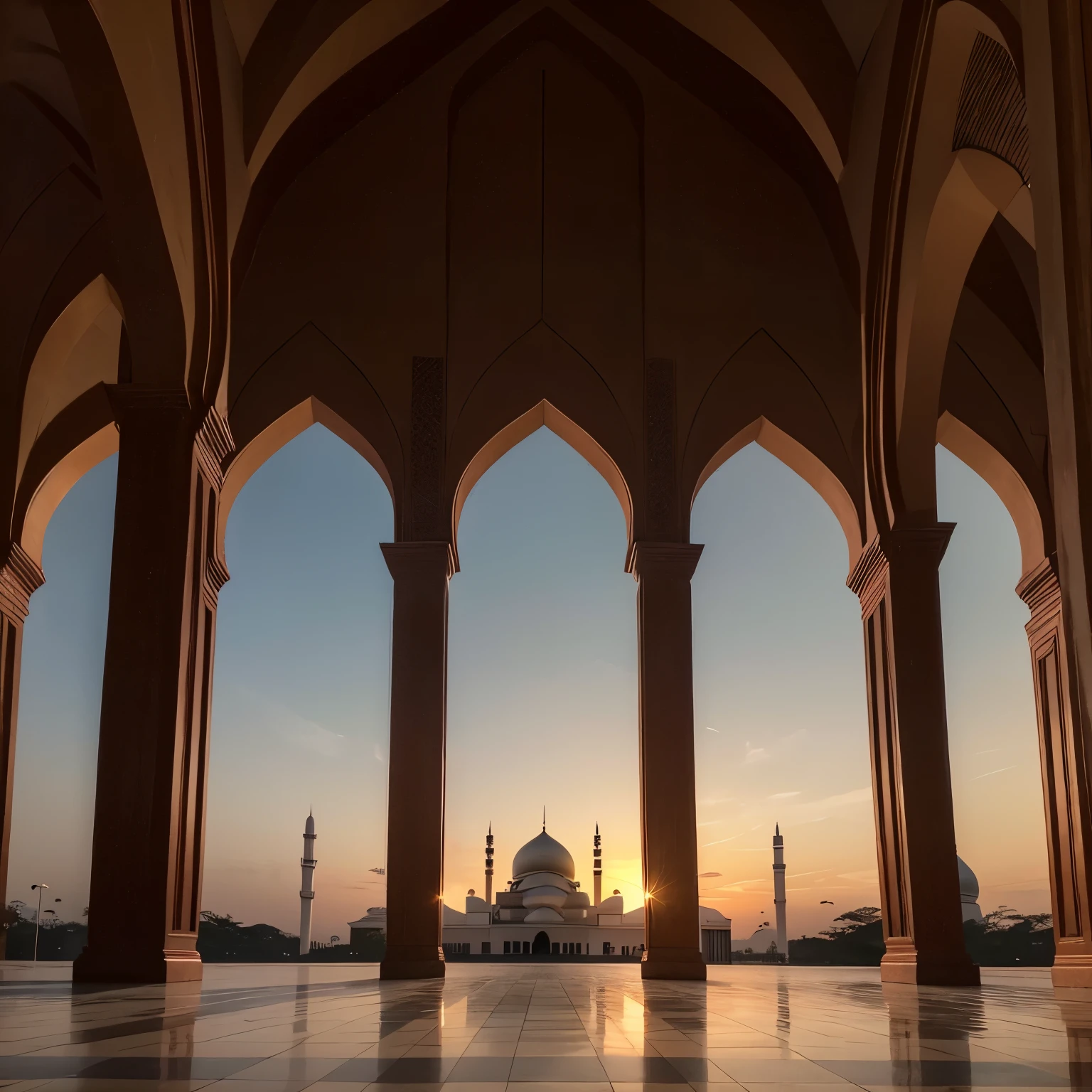 High-quality, RAW image of the breathtaking Malaysia mosque (masjid) silhouette at maghrib, capturing the serene and captivating scenery. The sky is painted with vibrant hues as the sun gracefully sets, casting a warm glow upon the majestic silhouette of the mosque. The intricate details of the architecture are highlighted, showcasing the beauty of Islamic design. This masterpiece photograph captures the essence of tranquility and spiritual ambiance, inviting viewers to immerse themselves in the ethereal atmosphere of the moment. The silhouette is a true testament to the rich heritage and cultural significance of Malaysia, leaving a lasting impression on all who gaze upon it.