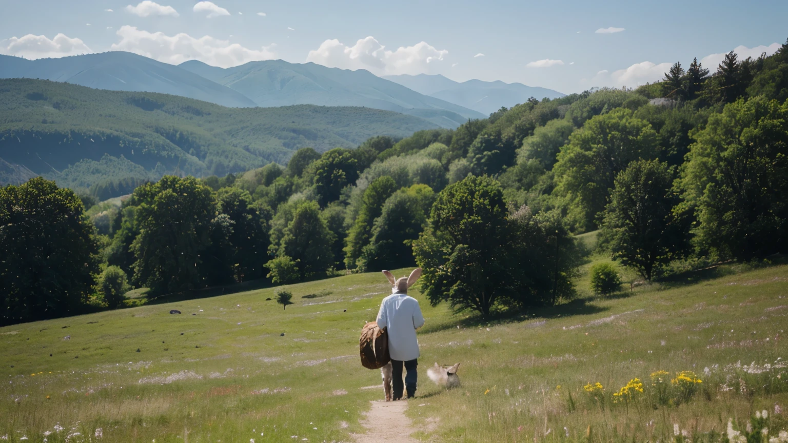 But amidst the beauty of the world, Whiskers realized that what he truly cherished was the love and warmth of his home and family. With a contented smile, he turned back towards the meadow, knowing that no matter how far he roamed, he would always carry a piece of it with him in his heart.
(about the rabbit)