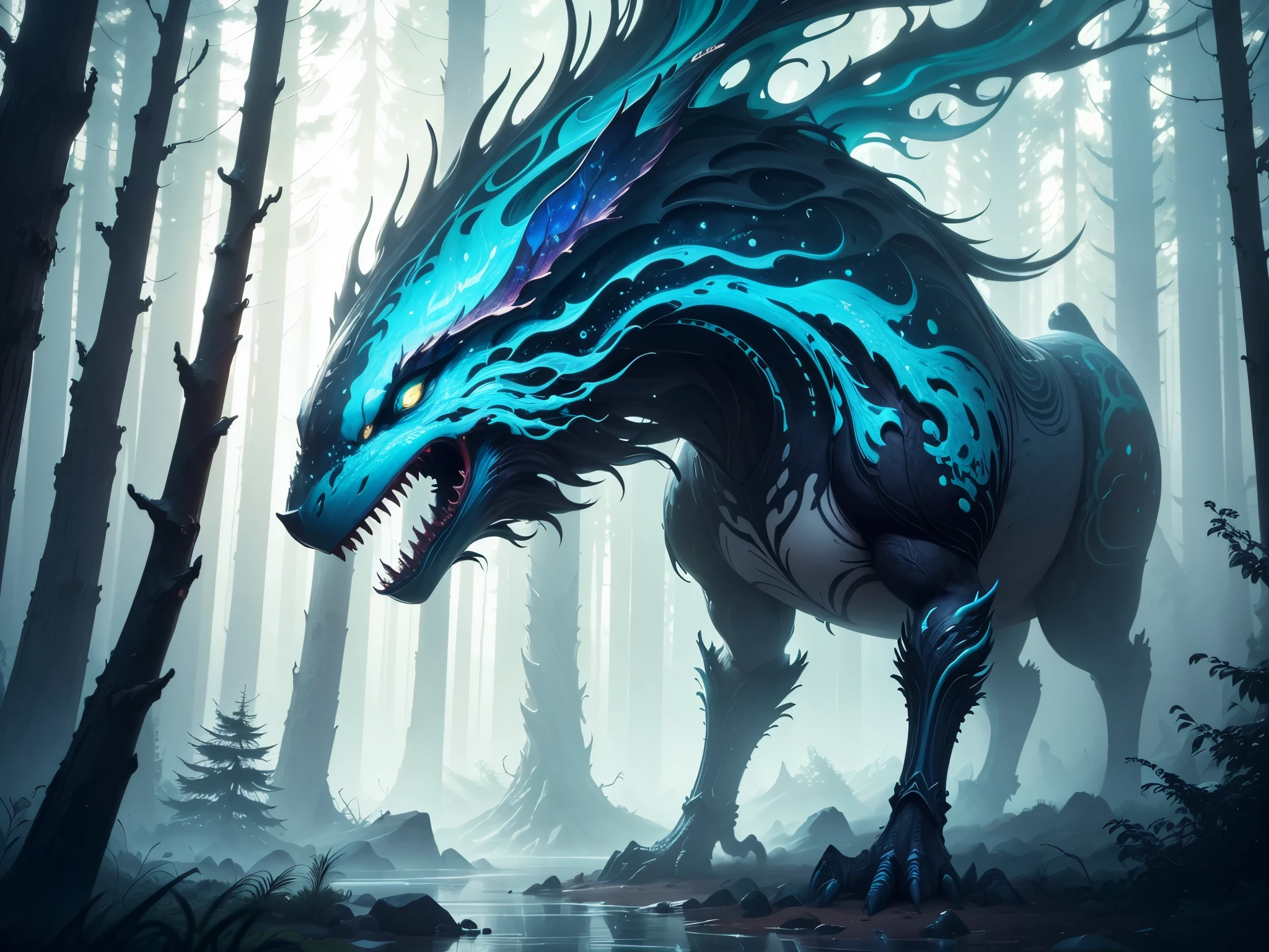 Beautiful animated creatures, forest backgrou)), Epic Instagram, art  stations, Drops of abstract paint, splash style of color paint, contours, Super detailed complex detailed , vivd colour, unreal-engine, dream-like, Complicated details, splash image, complementary colours, Fantasy concept
