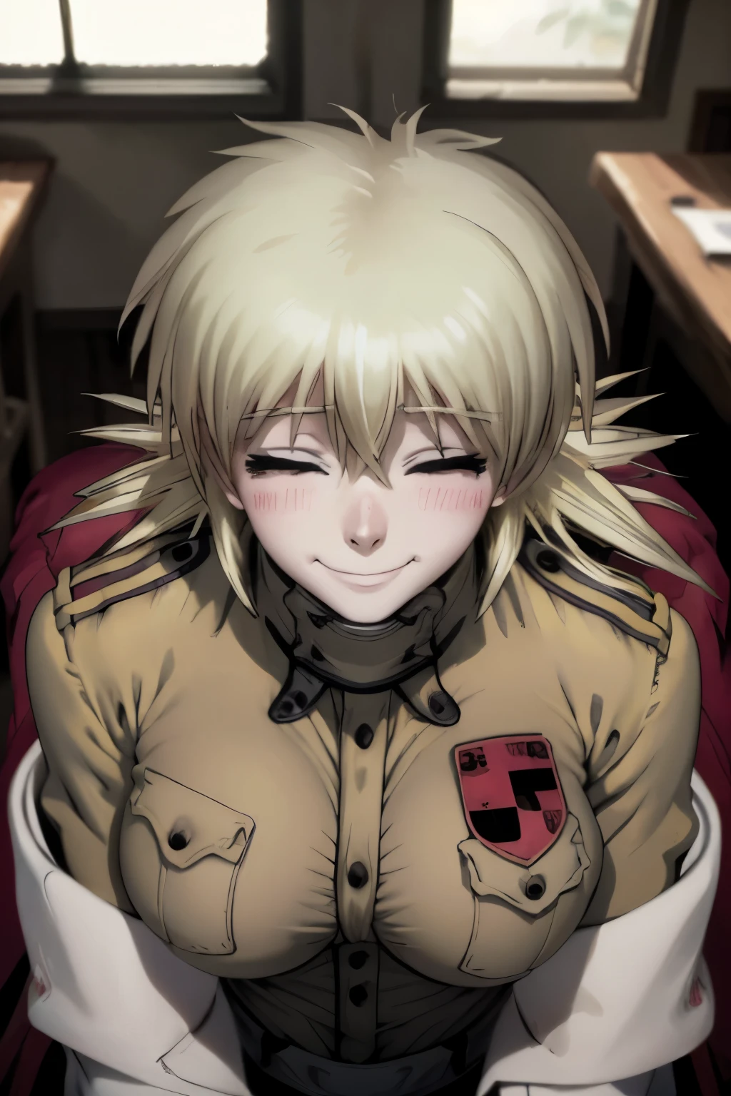 Highly detailed, High Quality, Masterpiece, beautiful, HeadpatPOV, pov, 1girl, solo, smile, blush, closed eyes, seras