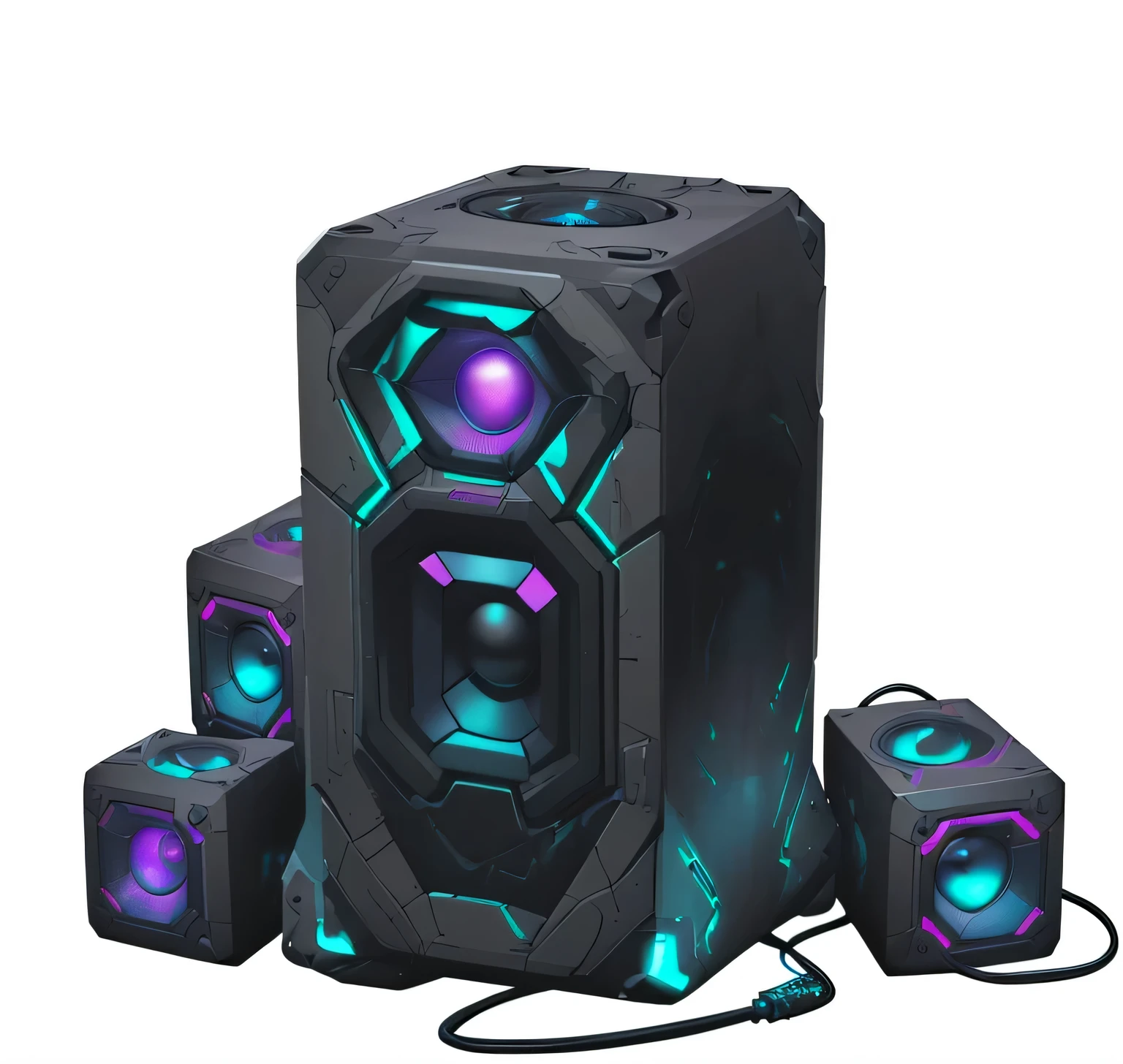 cyberpunk style,cube speaker,Large bumps on the surface,slightly glowing,Add more details,Larger,Higher quality full 8k