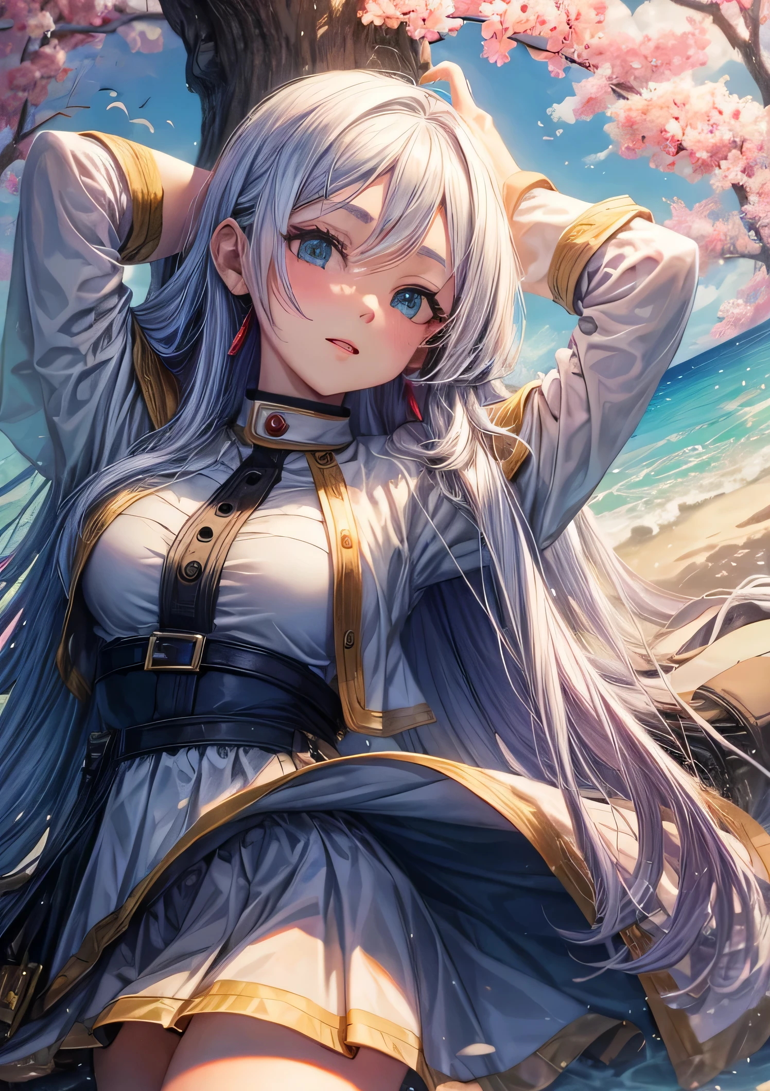 (((masterpiece,highest quality,High resolution,arm behind head))),one girl、、 big breasts、lolita、big 、big 、full body figure、perfect five fingered hand、Celia Claire, Celia Claire、Ahegao、perfect thing、perfect arms、perfect legs、detailed description、small details、detailed face、white skin、plump legs、Skirt flip、lift skirt
