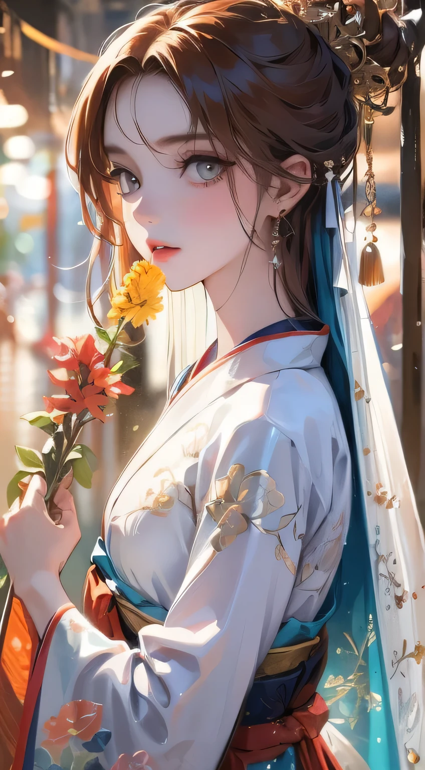 Best quality at best，tmasterpiece，illustratio，an extremely  delicate and beautiful，The is very detailed，CG，unity，8k wallpaper，astounding，finely detailled，tmasterpiece，Best quality at best，offcial art，Very detailed CG unity 8k wallpaper，absurderes，Incredibly Ridiculous res，hugefilesize，ultra - detailed，A high resolution，The is very detailed，Beautiful detailed girl，very detailed eyes and faceeatiful detailed eyes，light in face，（Hanfu：1.1），1girll，full bodyesbian，full bodyesbian，shot of，，tmasterpiece，1girll，solo，brunette color hair，white dresses，，white thighhig，lake，dampness