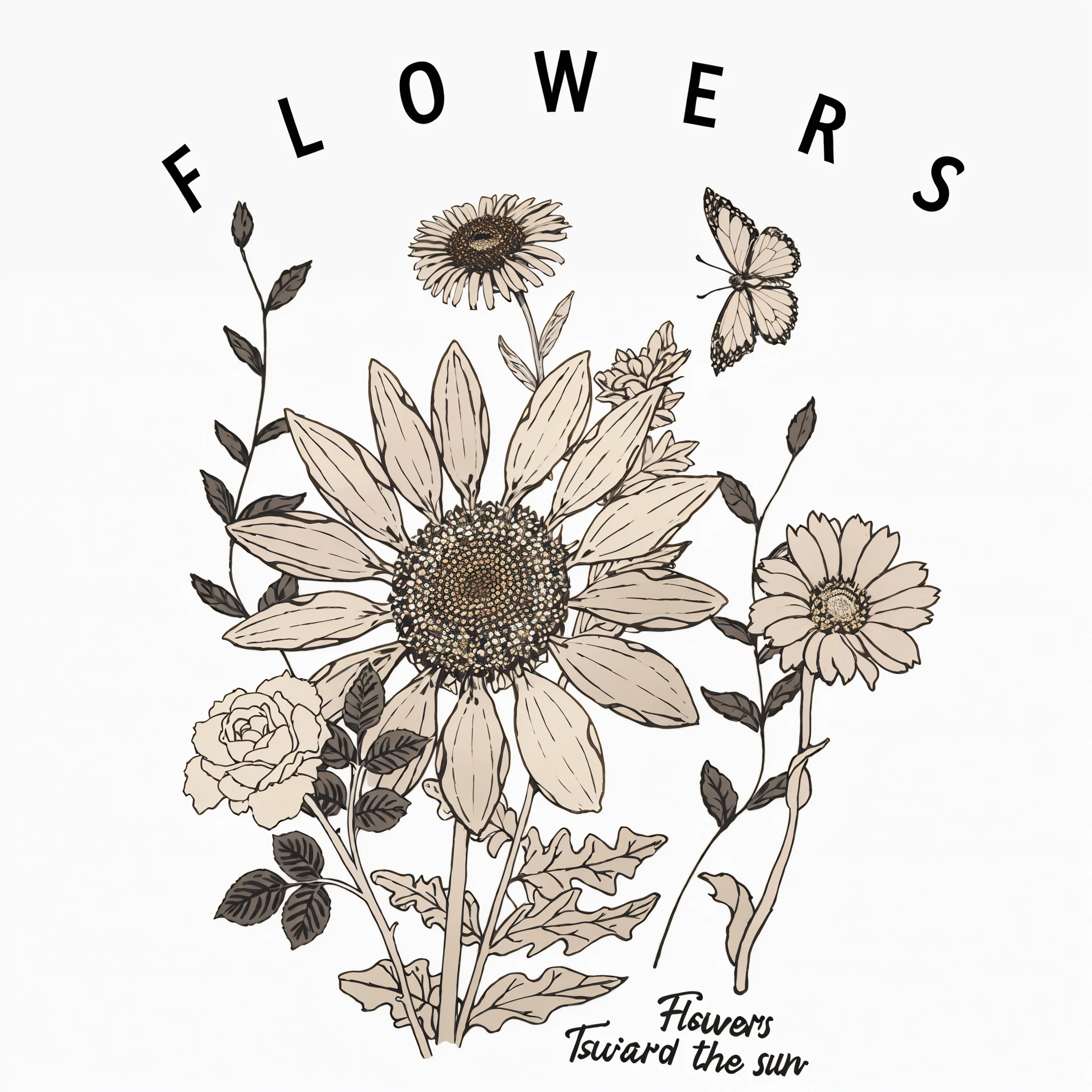 There is a drawing of sunflowers,There is a butterfly on it, Floral Art Association, flowers!!!!, (flowers), flowery, flowers grow from the body, flowers and plants, flowers, bloom, flowers blooming, detailed flowers, blooming flowers, flowers and blossoms, elegant flowers, there are flowers, floral elements, pressed flowers, plants and flowers, full of flowers