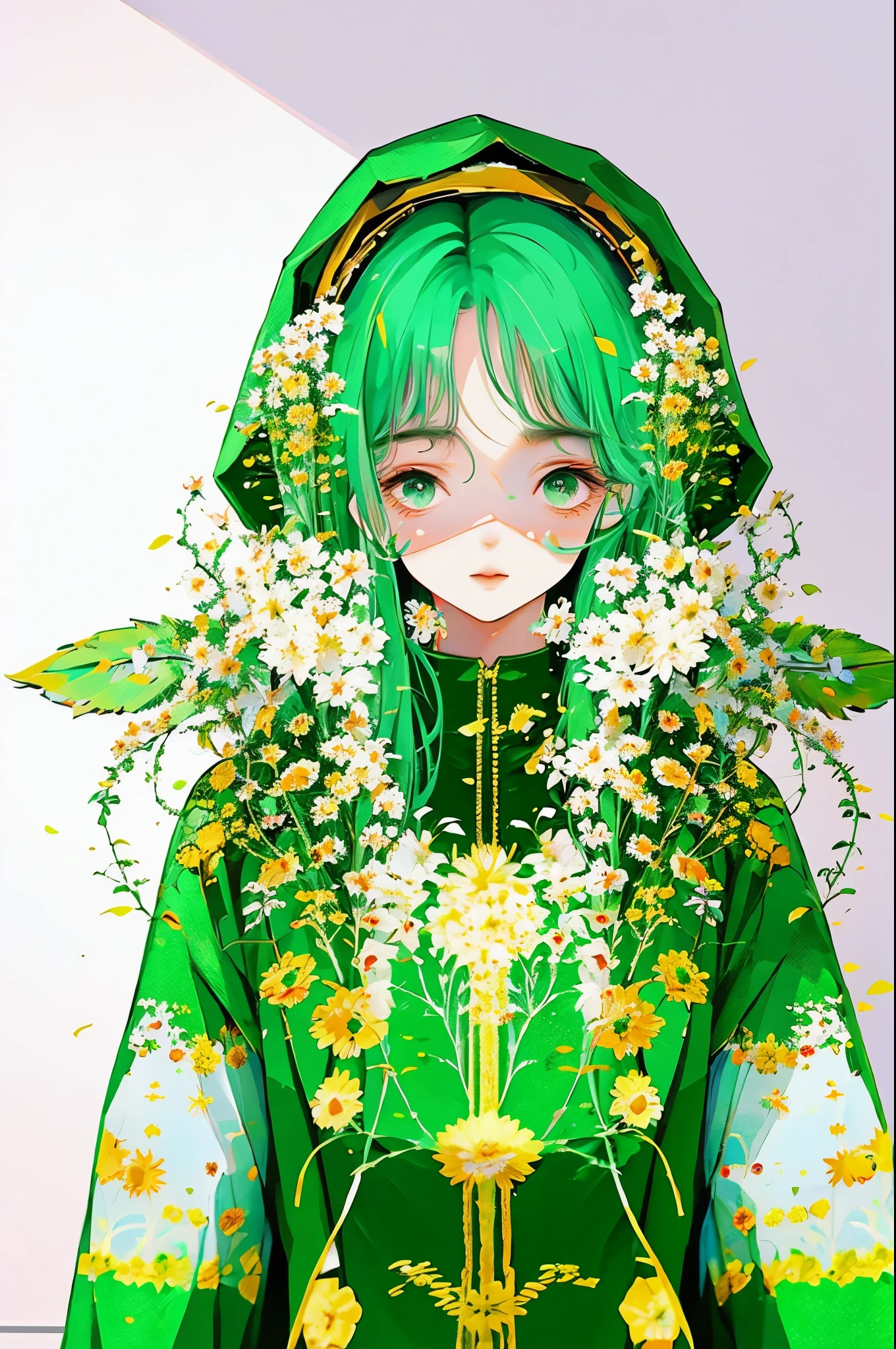 yxycolor,1 girl, ,Simple drawing、green,meditation diagram。