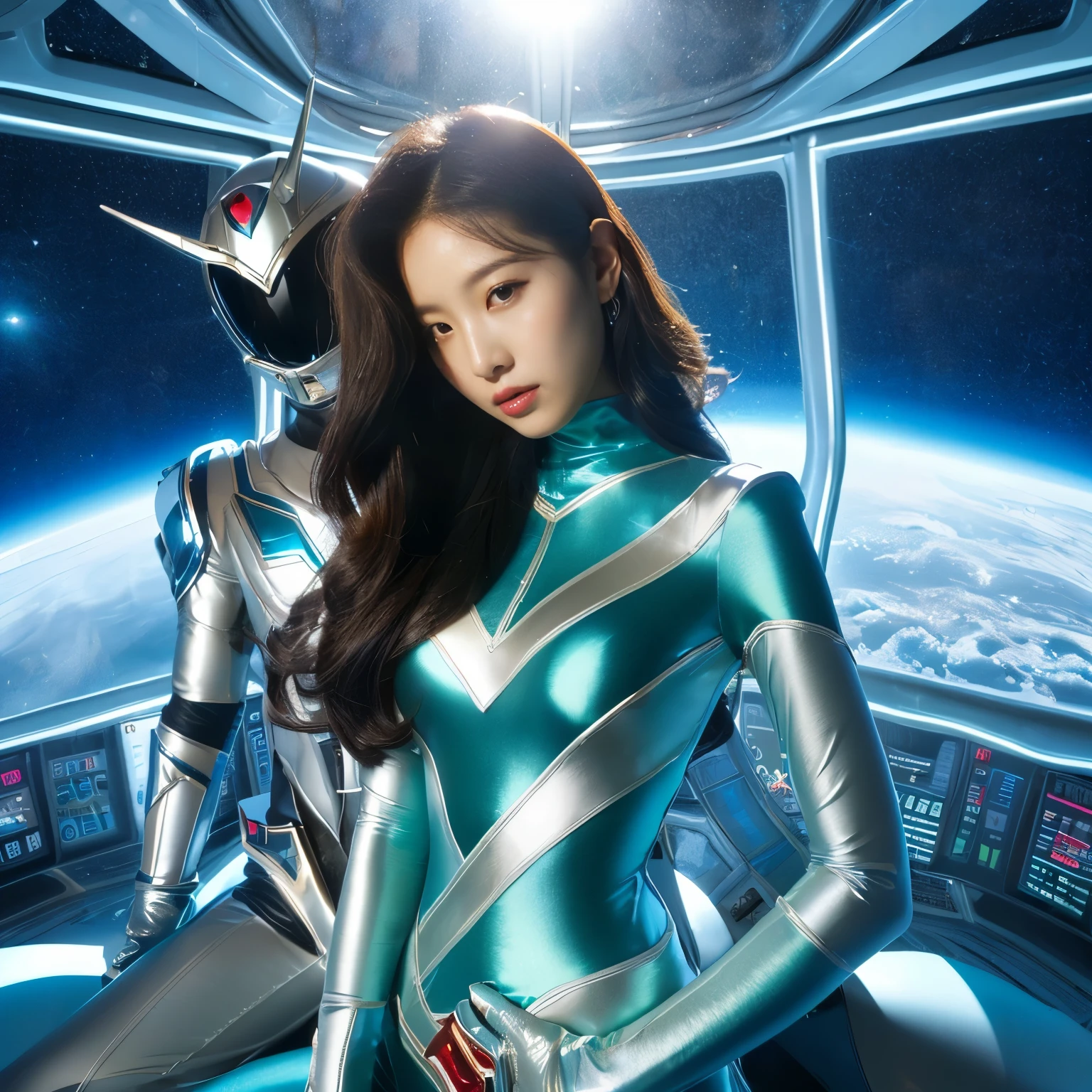 best image quality、Super high resolution、(realism:1.4)、Korean beauty star、The most beautiful KPOP star、horny face、Horny Korean makeup、erotic expression、A body that makes you want to touch it、erotic photos、((Realistic shiny satin fabric texture、High-gloss stretch satin fabric that is smooth and smooth to the touch.、The drape of the curved part of the shiny satin fabric、strong shiny costume、The smooth and beautiful quality and luster of the costumes、A shiny costume made of high-quality satin fabric with high density.、Smooth to the touch oil light liang ice 縝绸 ultra-class battleship skin coat COS、Super Sentai Women's Heroine Suit、Texture of costumes that satin fetishists respond to、Thin, glossy stretch satin fabric)),8K photo quality