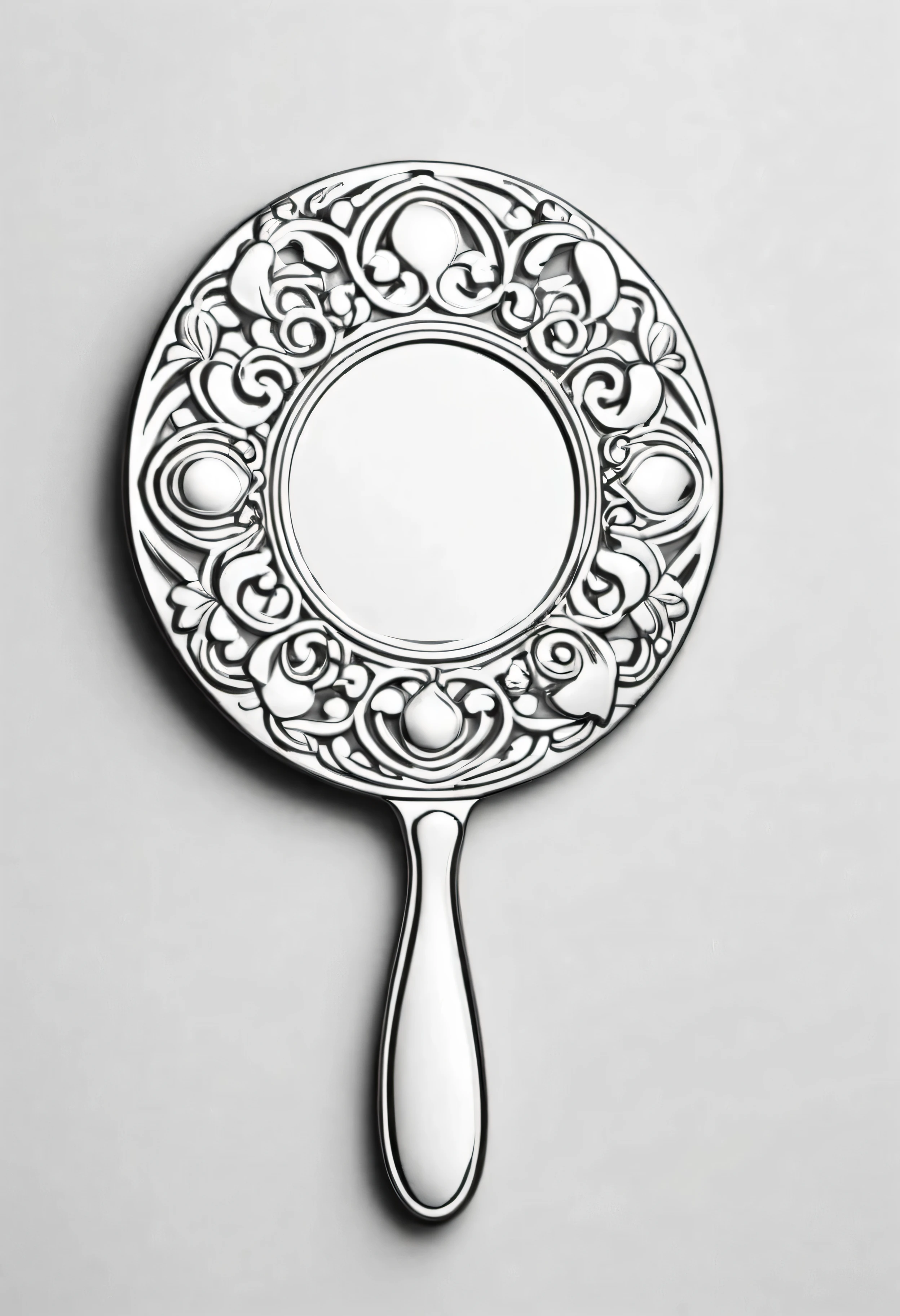 Coloring book page on white background,a disney style hand mirror, Style: simple line illustration, ink drawing, very bold line, line art, clipart, black and white