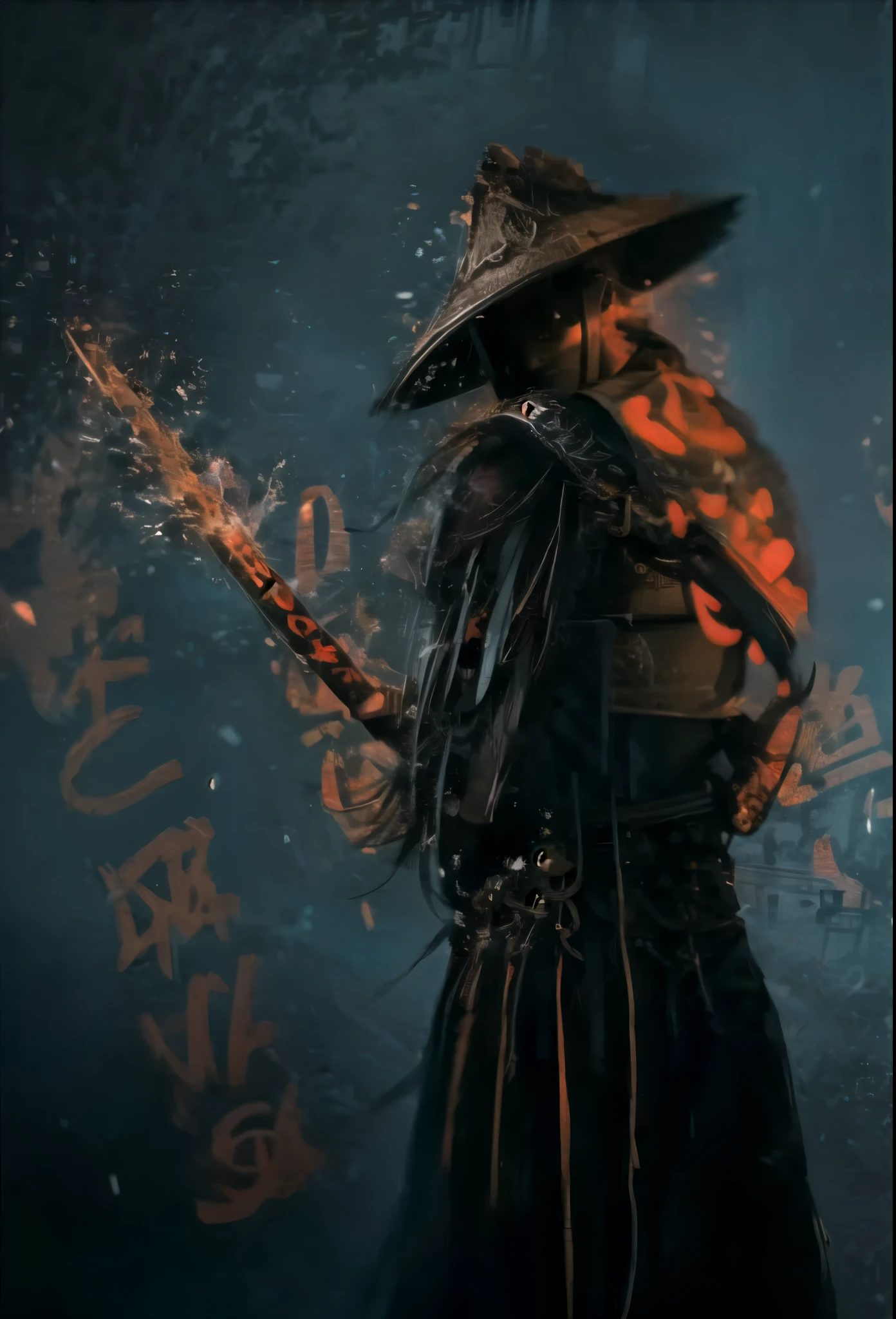 a close up of a person with a sword in a dark room, very beautiful cyberpunk samurai, cyberpunk samurai, demon samurai, demon samurai warrior, samurai warrior, japanese warrior, neon samurai, inspired by Kanō Hōgai, japanese samurai, samurai style, portrait of a cyberpunk samurai, inspired by Ma Shi, badass anime 8 k