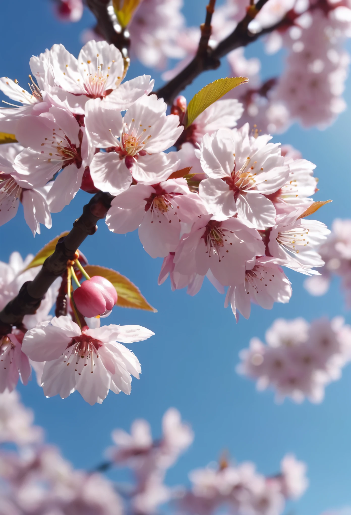 Under the beautiful midday sun,Create high-resolution images of cherry blossoms, close up, Super detailed, 8k, Sunlight lights,no humans