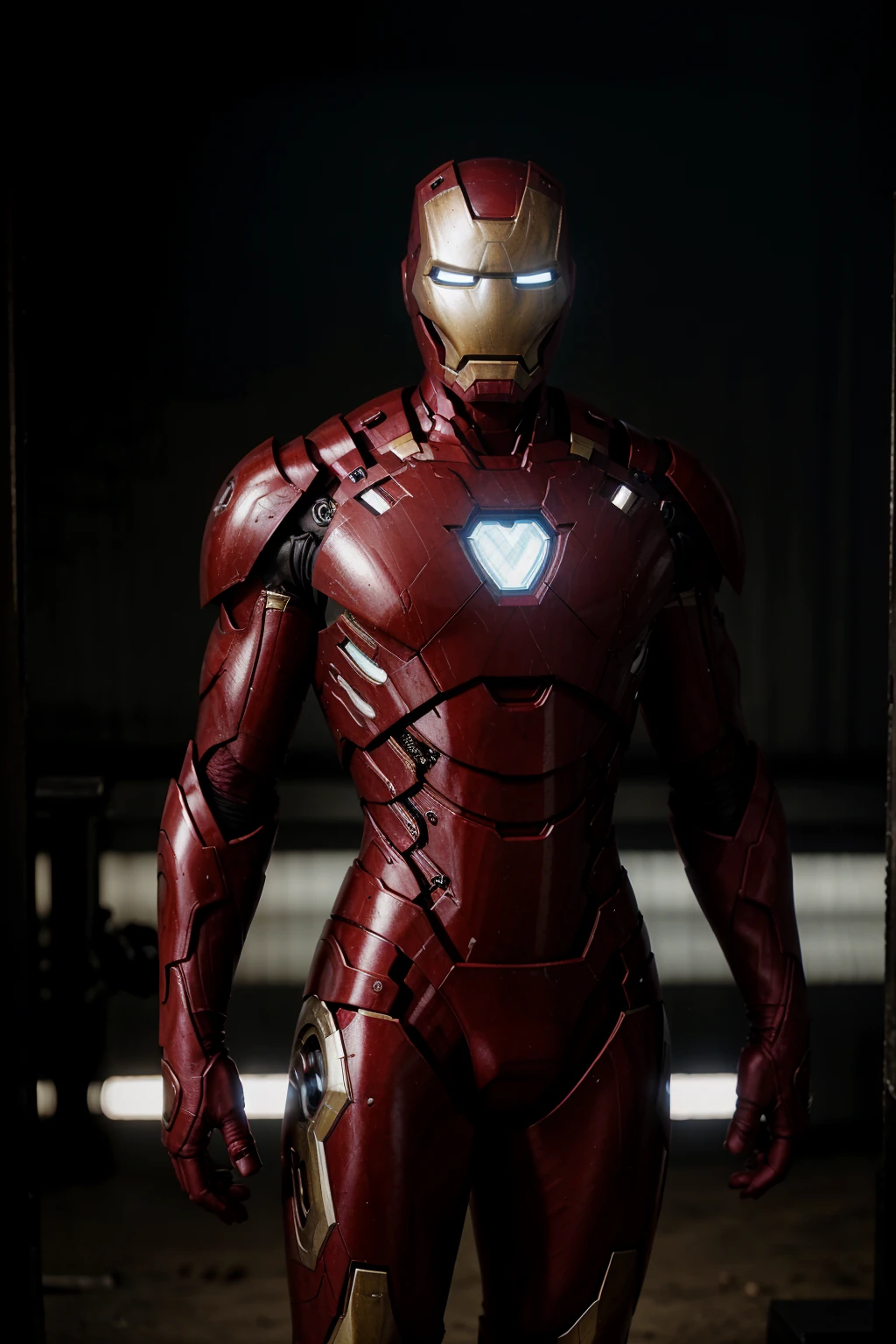 Iron Man is standing in a dark and mysterious environment. The scene is lit by a single light source, creating a sense of tension and suspense. The character is wearing a suit and tie, and their face is obscured by shadows. The image is rendered in high detail, with realistic textures and materials. The overall effect is a visually stunning and thought-provoking image that is sure to keep viewers engaged.
