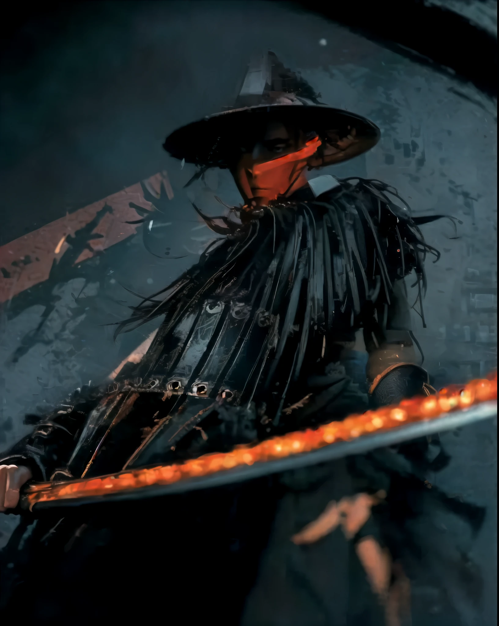 a close up of a person with a sword in a dark room, very beautiful cyberpunk samurai, cyberpunk samurai, demon samurai, demon samurai warrior, samurai warrior, japanese warrior, neon samurai, inspired by Kanō Hōgai, japanese samurai, samurai style, portrait of a cyberpunk samurai, inspired by Ma Shi, badass anime 8 k